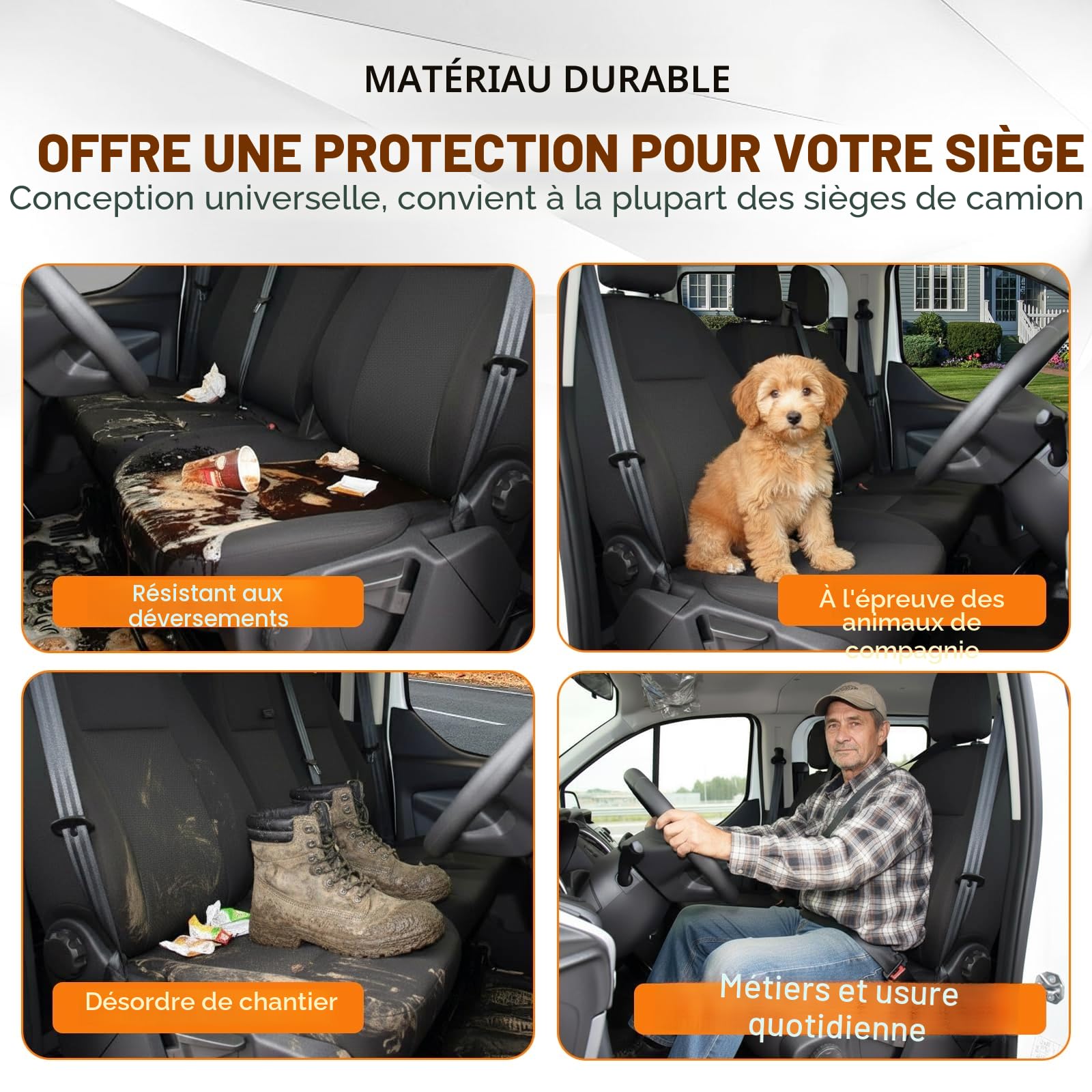 TOYOUN - Housse Siege Voiture Van Universel 2+1 Adapté Camions, Camionnettes et Bus,Avant pour Simples et Doubles avec Bases Jointes Housses de Sièges Universelles en Tissu,Noir et Gris