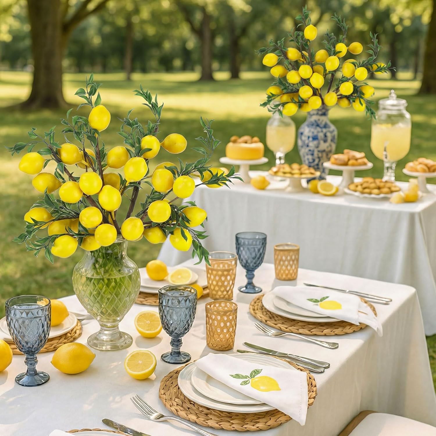 Giegxin 25 Pcs Artificial Lemon Decor 19 Inch Fake Lemons Branch Decoration Vivid Yellow Lemon Branches 5 Head Faux Lemons with Stem Lemon Decorations for Kitchen Table Vase Home Farmhouse Party