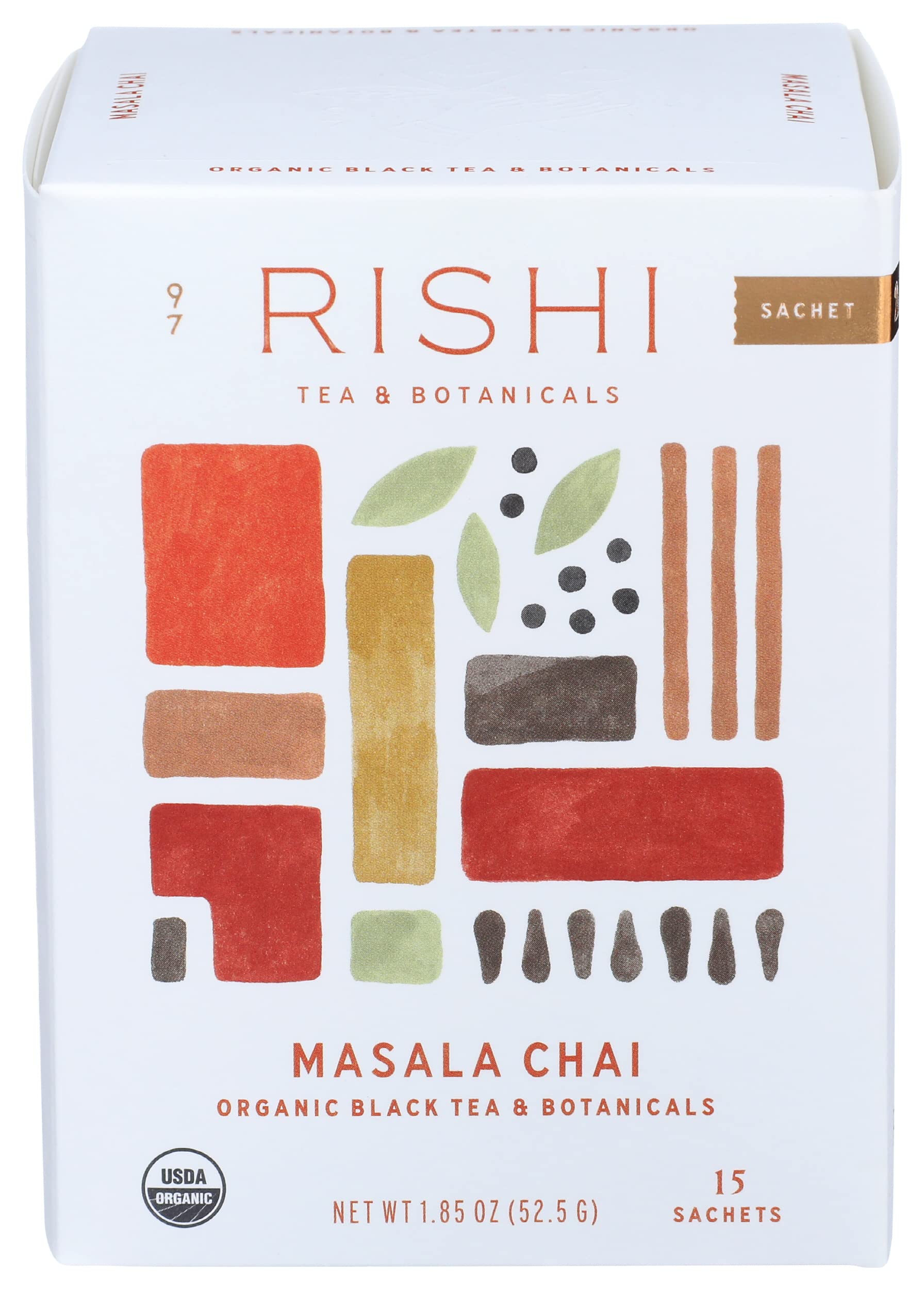 Rishi Tea Masala Chai Tea - Organic Black Tea Blend Sachet Tea Bags - 15 Count