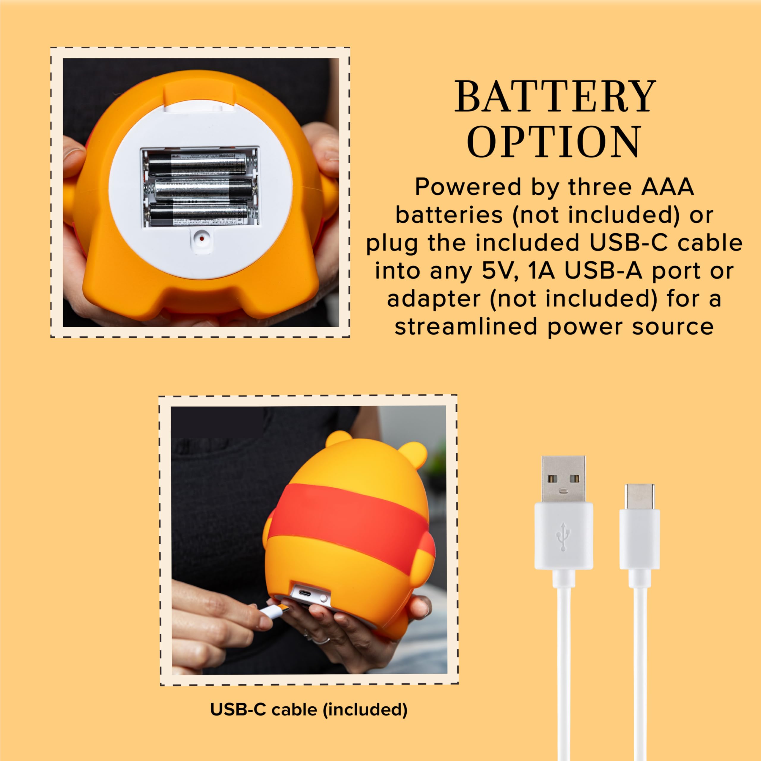 Disney Winnie Puuh Squish Light, Nachtlicht für Kinder, USB-Lampe, batteriebetrieben, dimmbar, ideal für Schlafzimmer, Spielzimmer, Wohnzimmer und mehr, 83189