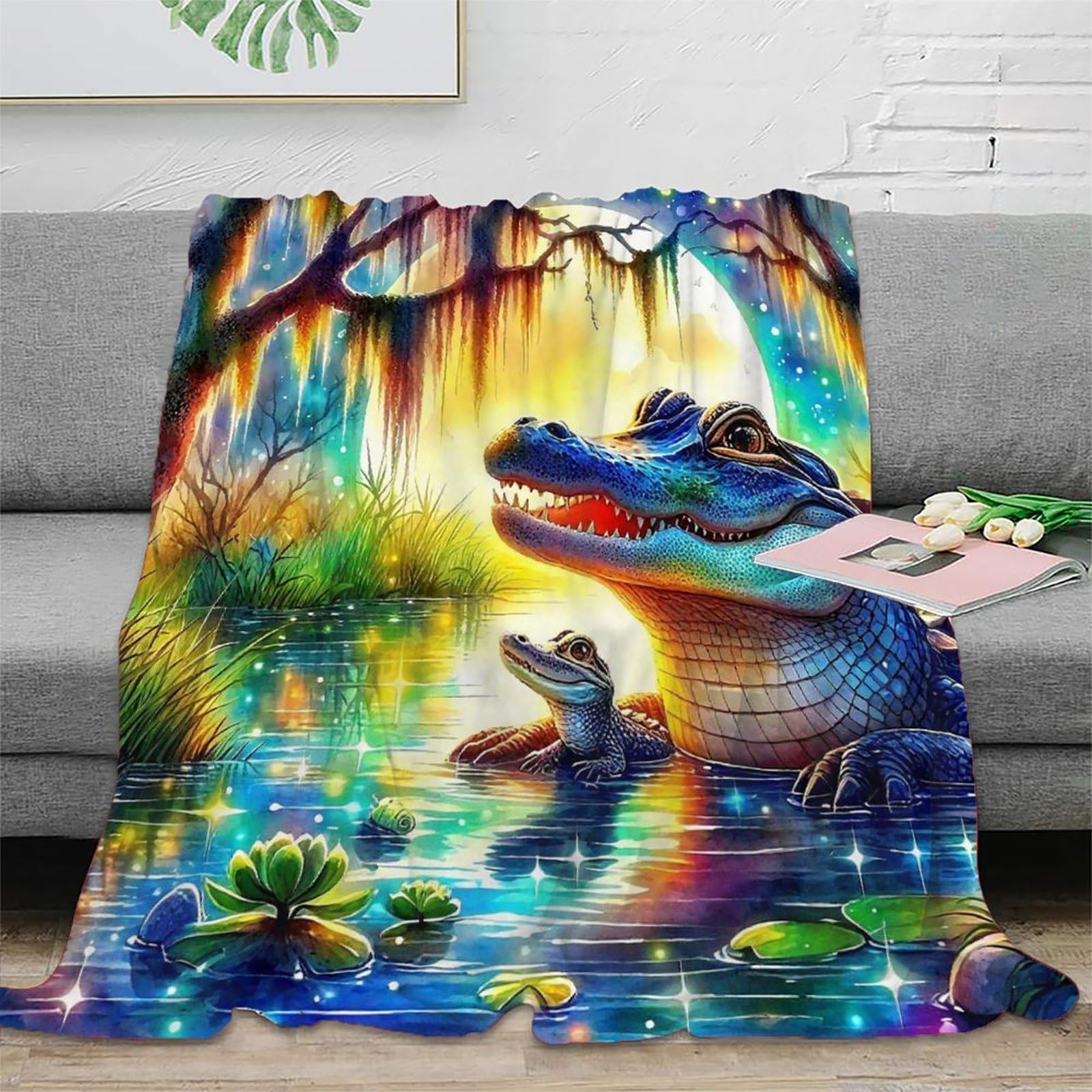 Couverture crocodile lit microfibre plaid doux chaud canapé 150x200