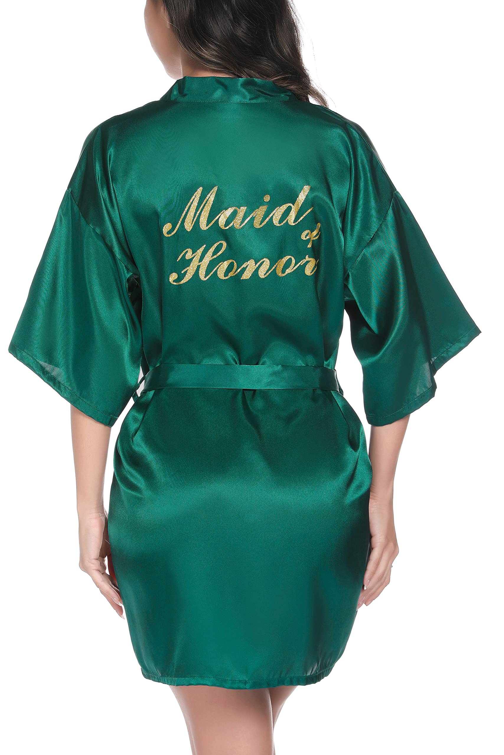 Vlazom Bride Robes Satin Dressing Gown B-champagne for Bridesmaid, L(UK 14-16 ) — view 13