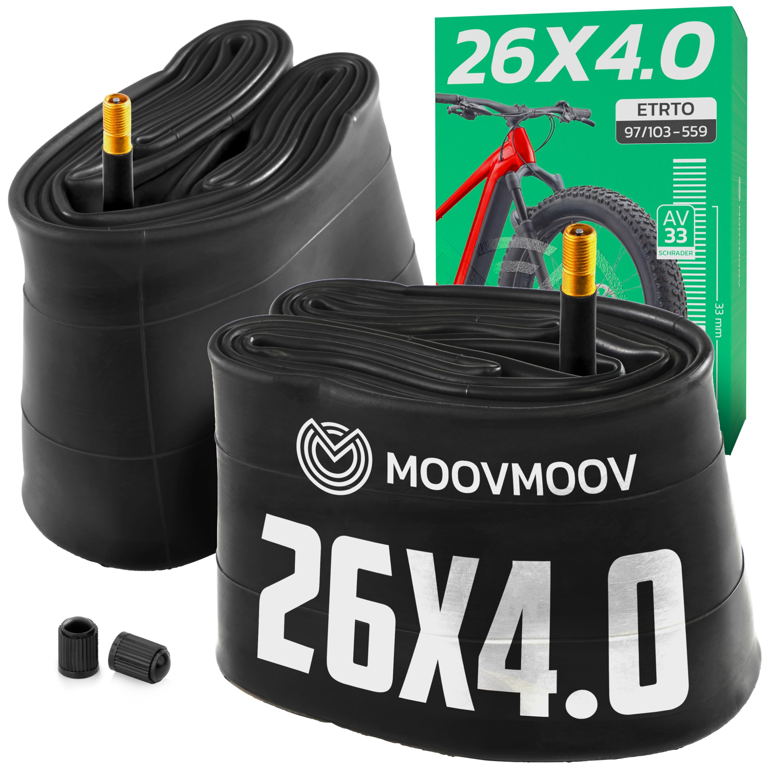 mountainbike schlauch größe MOOVMOOV Fahrradschlauch 26x4 Zoll - 2er Pack - Für Fatbike & MTB mit XXL-Reifen - 26x4.0 (98-559, 100-559, 102-559) Klaviyo Able Size:50 - High Step Snower Ski Goggles PRO
