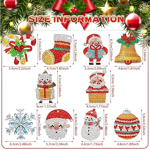 Miniatura 3 de Jetec 20 piezas de adornos de pintura de diamantes de Navidad, kits de arte de diamantes, adornos de pintura de cristal para manualidades de niños,