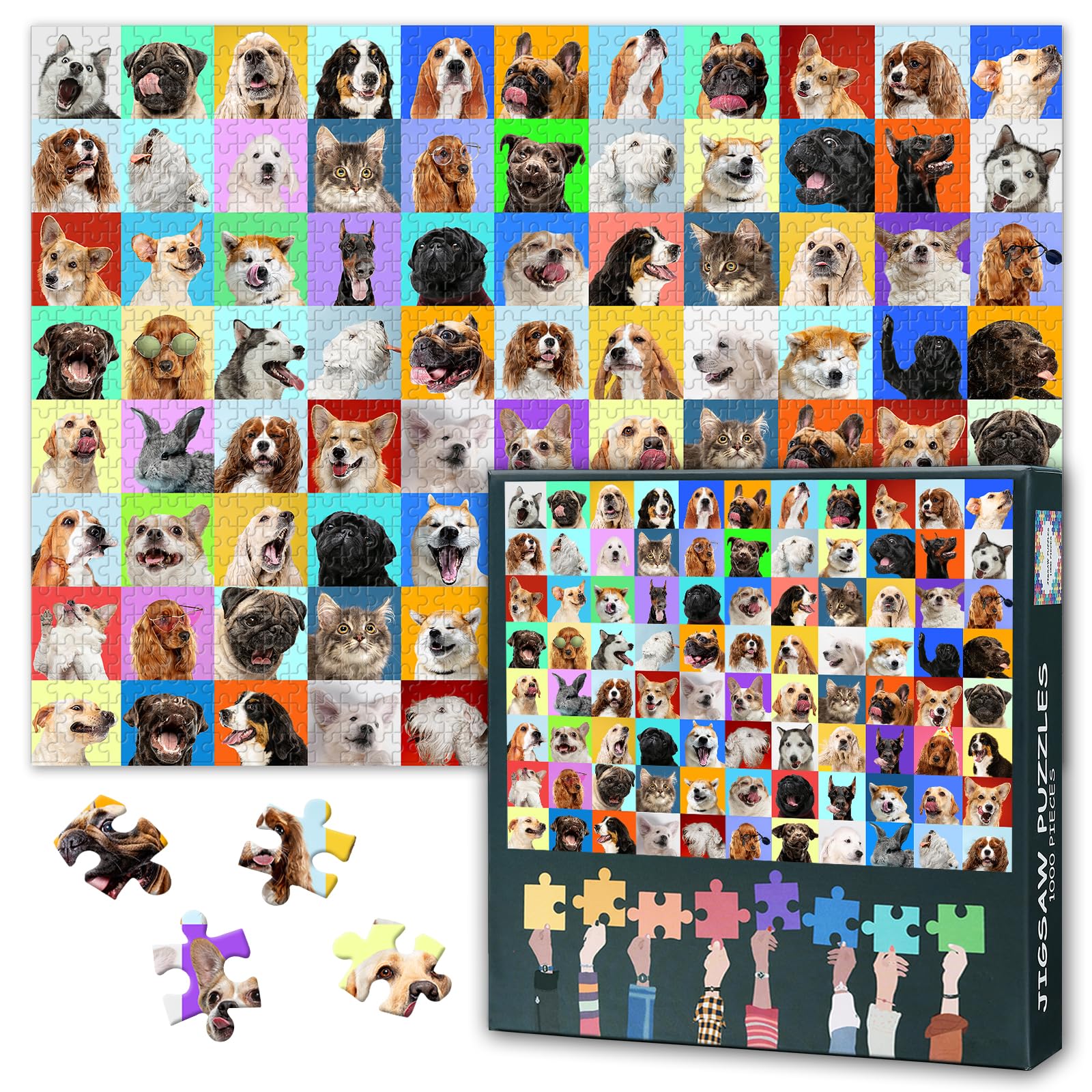 1000 Piece Different Breeds Dogs Jigsaw Puzzles for Adults Dogs and Cats Jigsaw Puzzle Impossible Challenge Collection of Pet Puzzles Perfect for Family Game Night 27.5"X19.7"