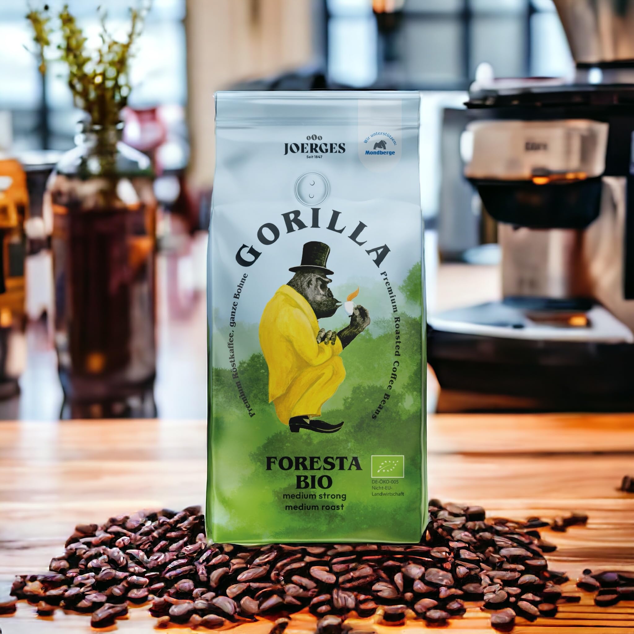 Joerges Gorilla Foresta Kaffee 2x 1kg geröstete ganze Bohnen Doppelpack | Arabica Blend Ganze Bohne | Siebträger Vollautomat | Espresso-Kaffee