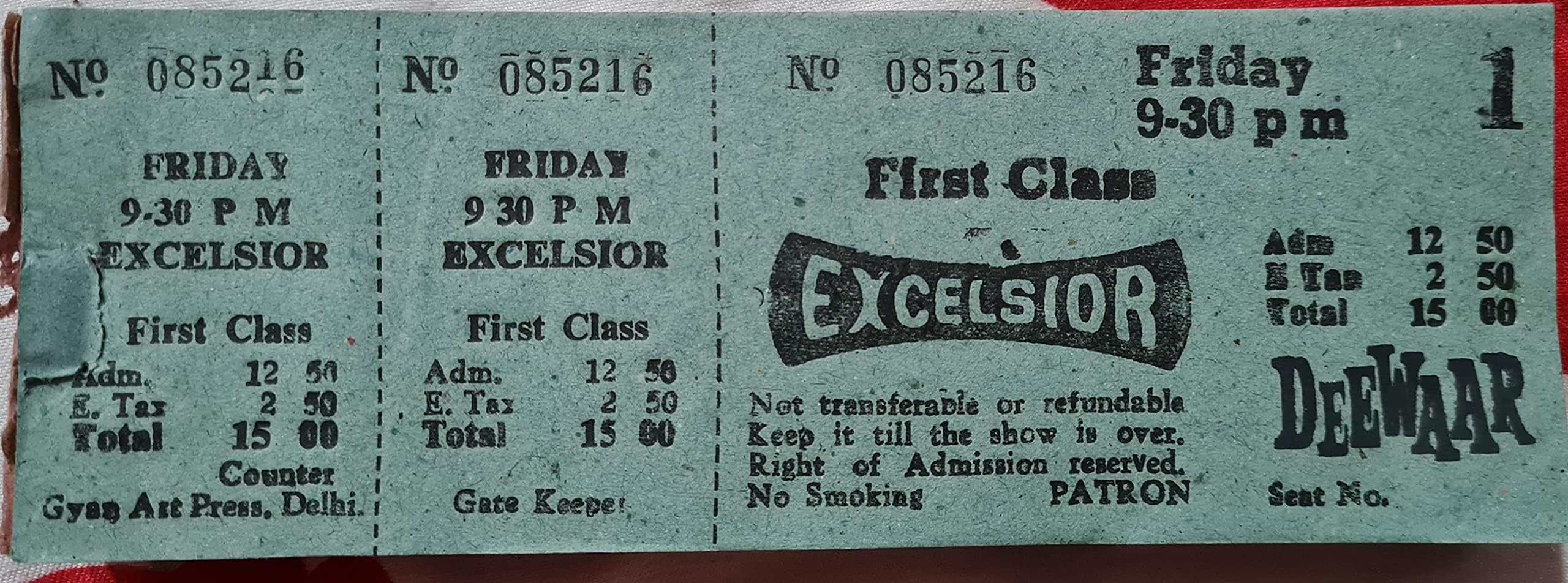 - DEEWAR ~ India 1975 Rare Super HIT Movie/Cinema Ticket for Collection
