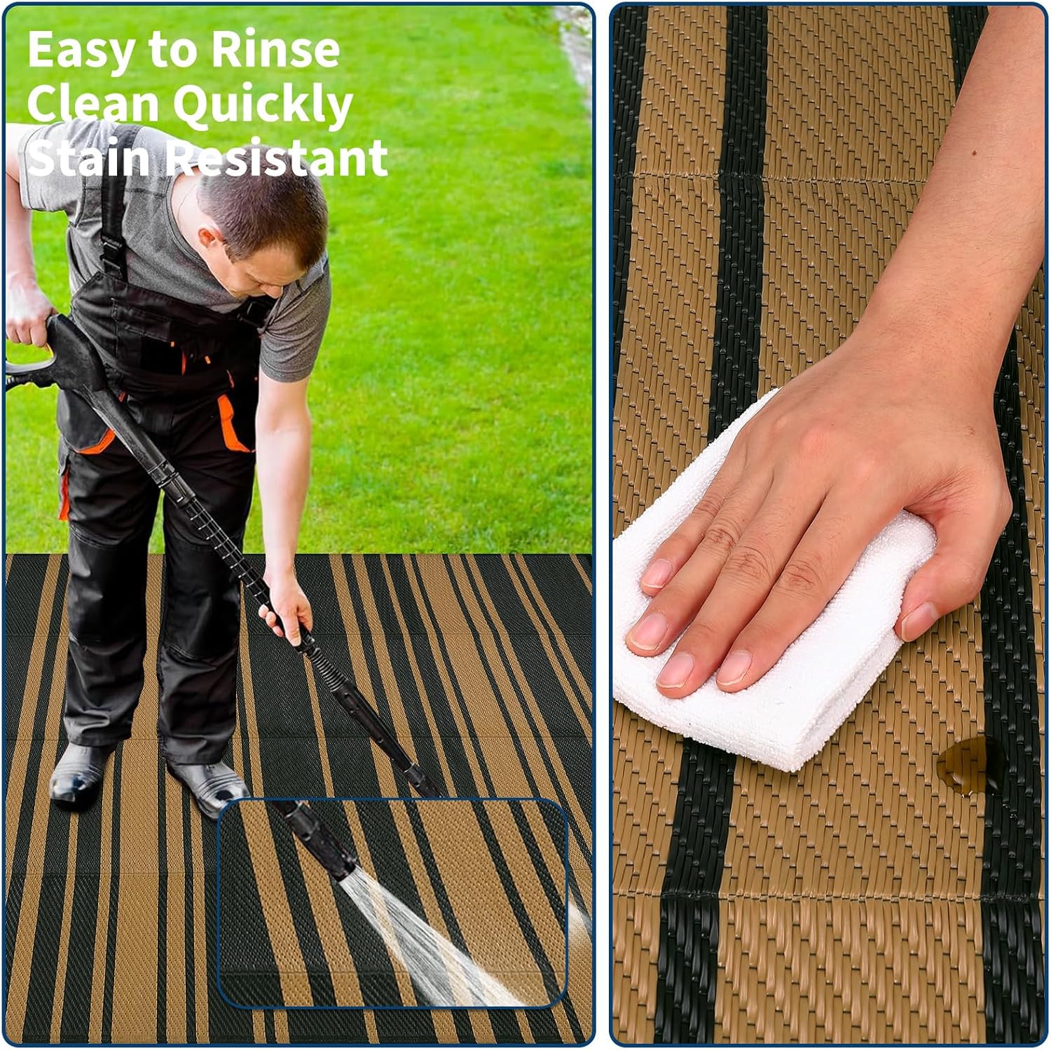 Waterproof 9x12 Outdoor Rug Reversible Plastic Camping Rugs Modern Striped Outside Large Floor Carpet RV Mat for Outdoors Patio Backyard Deck Picnic Beach Camping, Brown