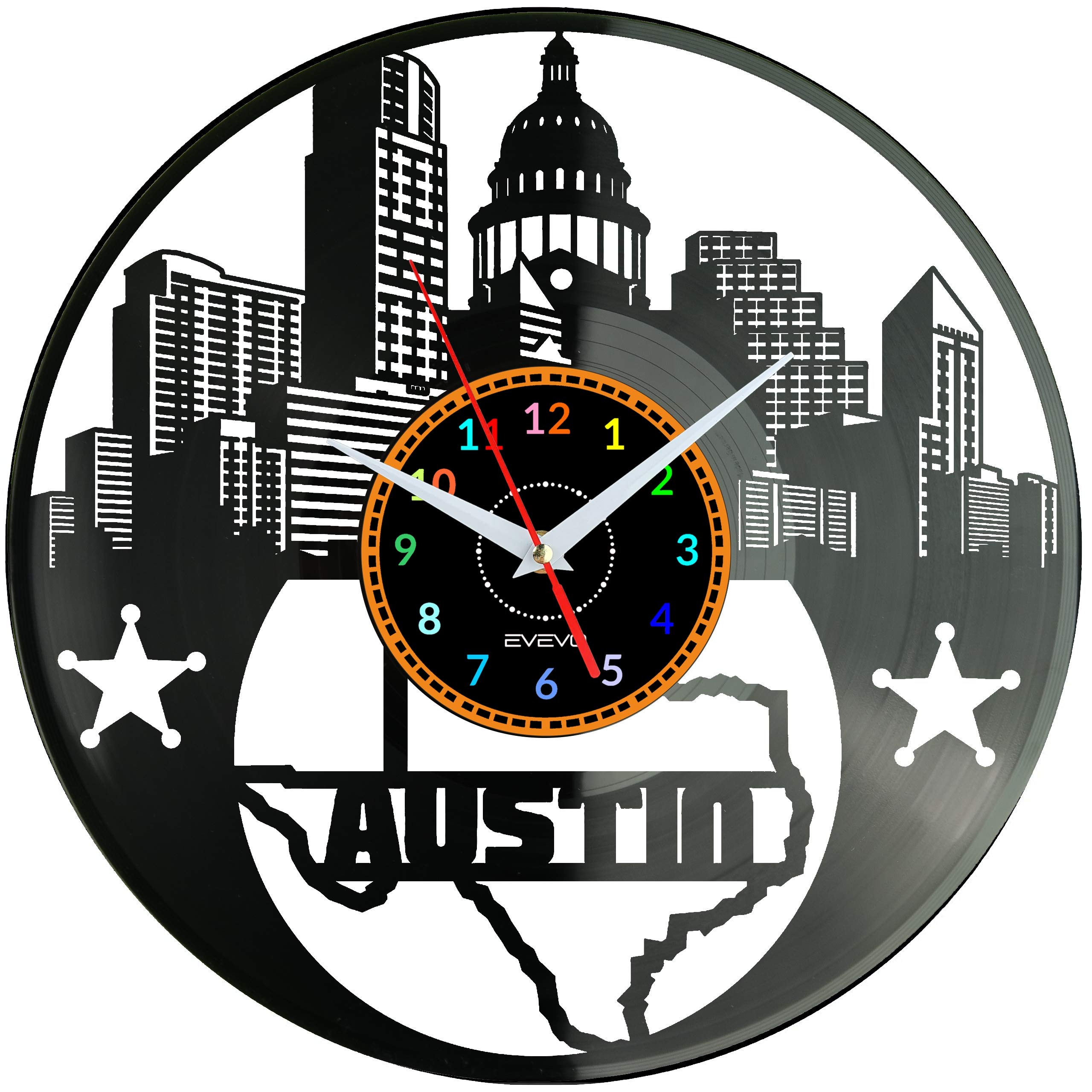 Horloge murale vinyle Austin Texas pour déco salon rétro