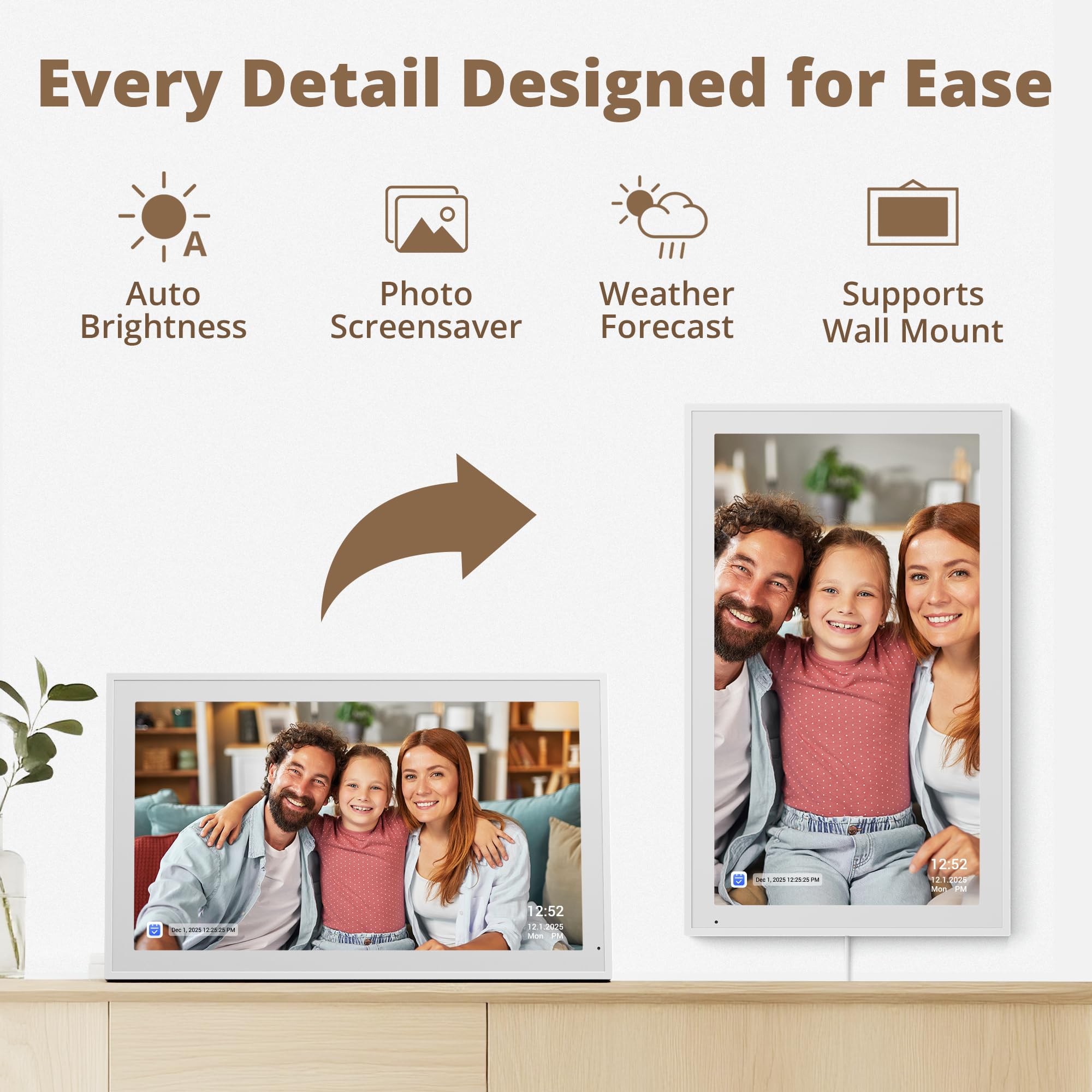 Dragon Touch 21.5 Zoll Digitaler Kalender Wand - 1920 * 1080 FHD Elektronischer Wandkalender Familienplaner mit 32GB Speicher und Wandhalterung, Touchscreen Intelligenter Tischkalender-Weiß