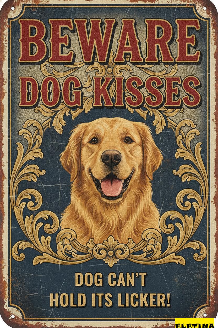 Personalized Sign for Man Cave Caution Warning Beware Metal Tin Beware Dog Kisses Dog Can't Hold It's Licker Metal Wall Warning Home Decorative S Yard Road Street Gate Fence 8x12in Private Property