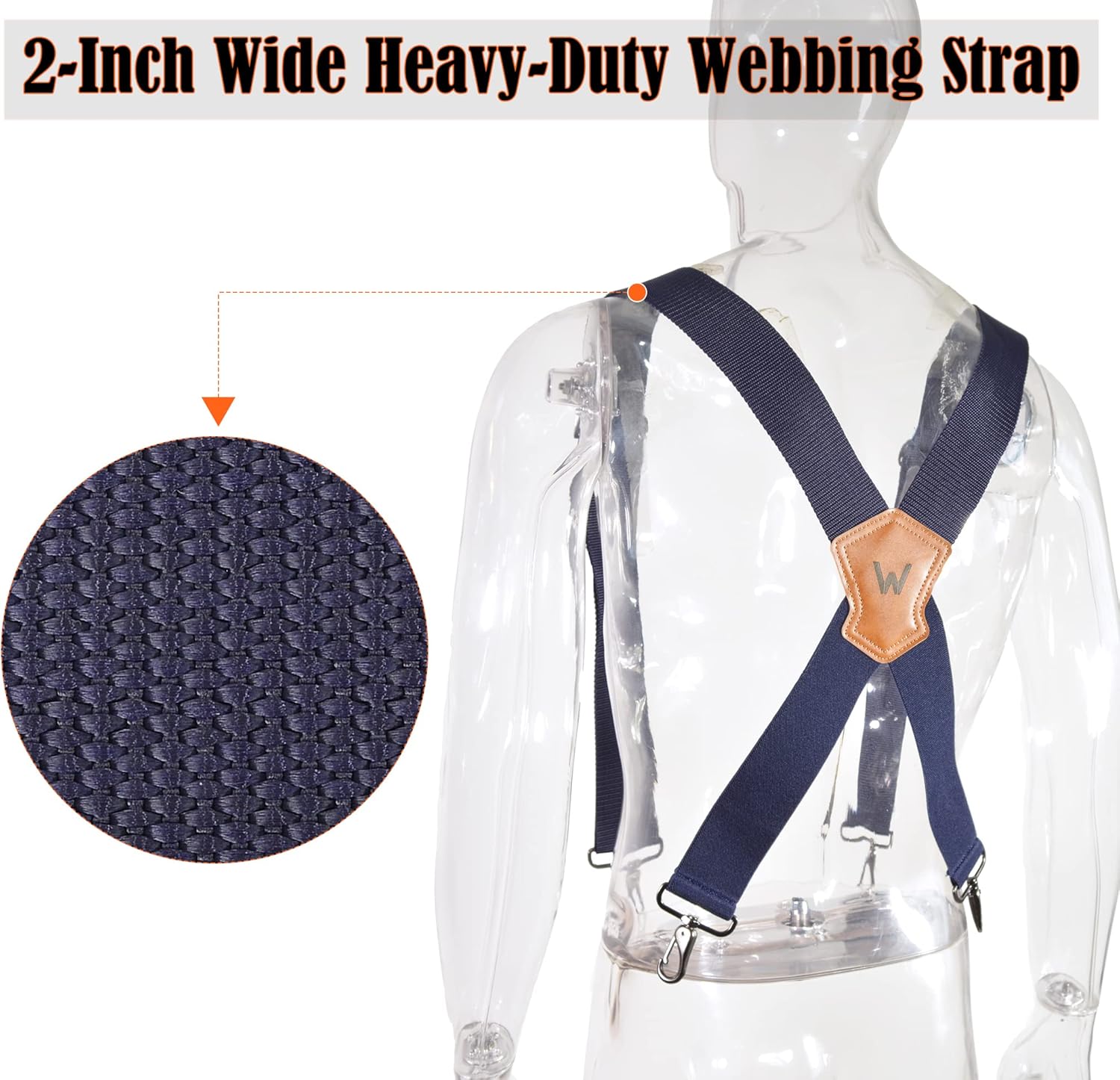 WELKINLAND Navy suspenders for men, 2 Inch Wide Work Suspenders, Heavy Duty Swivel Suspender, Mens Suspender for jeans, Big and tall suspenders for men - Image 3