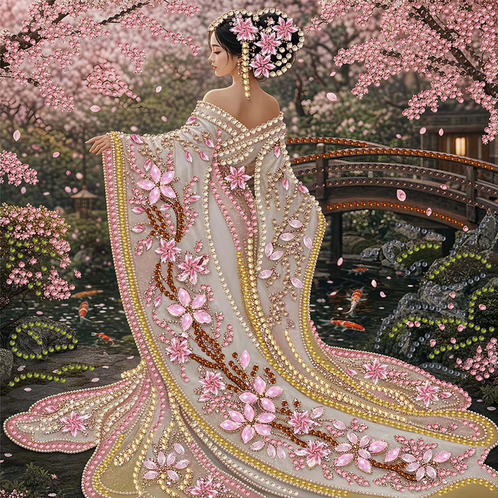 POETRYDRAW Sakura Garden Ancient Beauty Special Shaped DIY Partial Drill Diamond Art Painting Kit for Adults Beginners Home Decor Diamonds Paintings Gem Art 30x30cm (Sakura Garden Ancient Beauty)