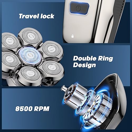 Miniatura 5 de Afeitadora eléctrica desmontable de 1400 mAh con pantalla LED y motor de 8500 rpm, IPX6, impermeable, para seco y húmedo, regalo para papá y marido