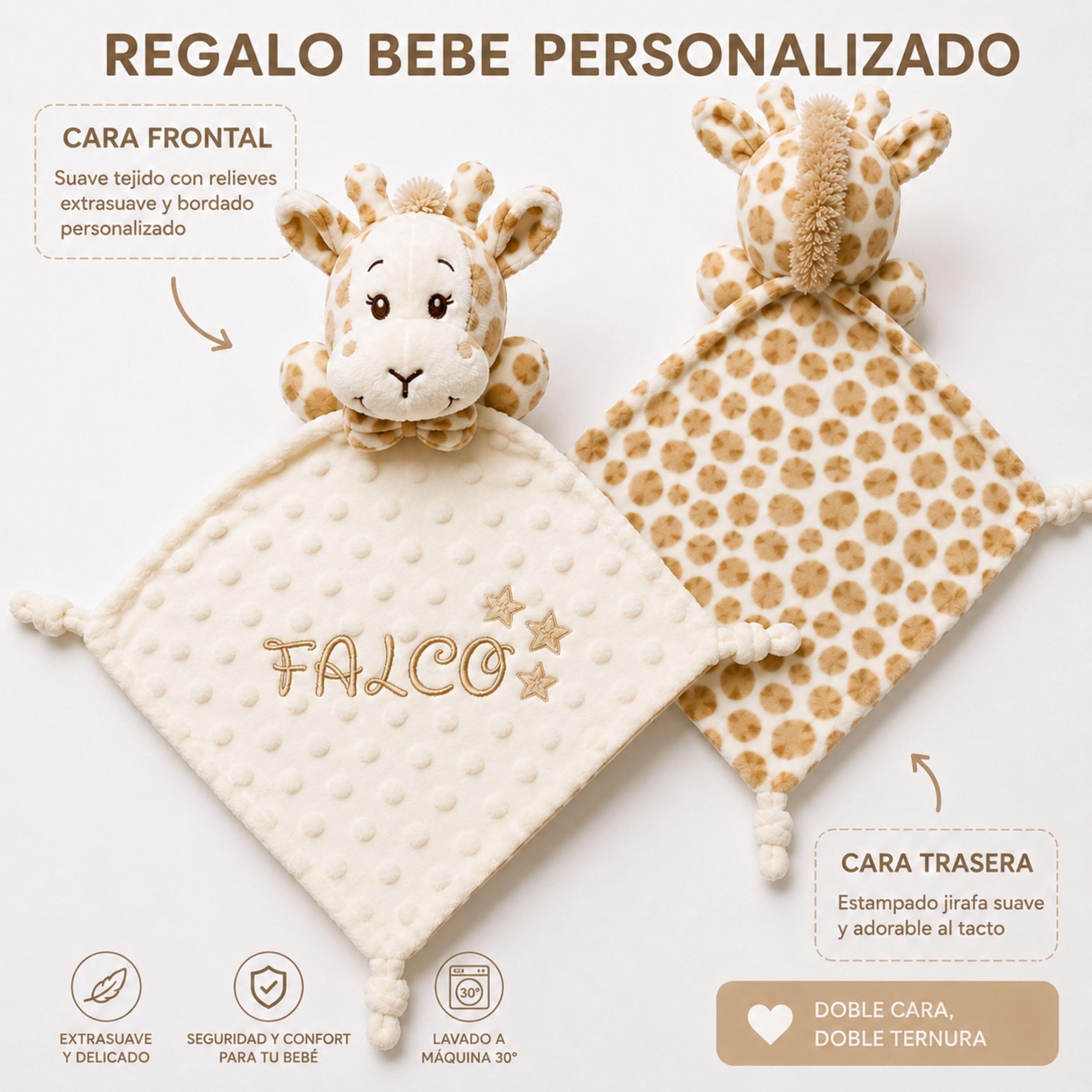 Balu Dudú Jirafa Personalizado con Nombre Bordado │ Doudou Bebé Minky Ultrasuave │ Manta de Apego para Recién Nacido │ Lavable a 30° │ Regalo Bebé Original Baby Shower Niño Niña (JIRAFA BEIGE)