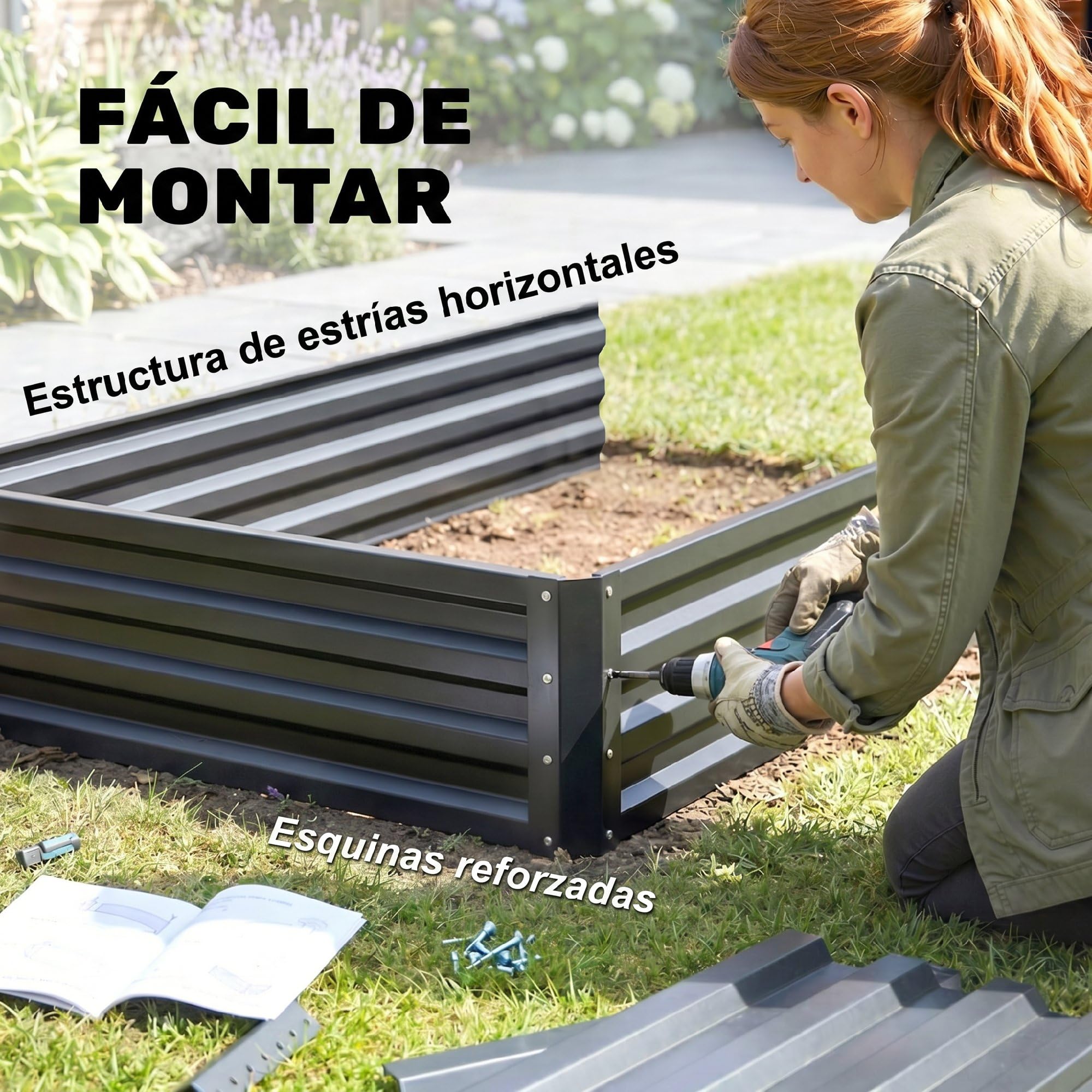 Outsunny Huerto Urbano de 2 Niveles de Acero Galvanizado, Jardinera Exterior con Diseño de Escalera y Fondo Abierto para Cultivos, Plantas, Herbaria, para Terraza, Jardín, 120x101x58 cm, Gris Oscuro
