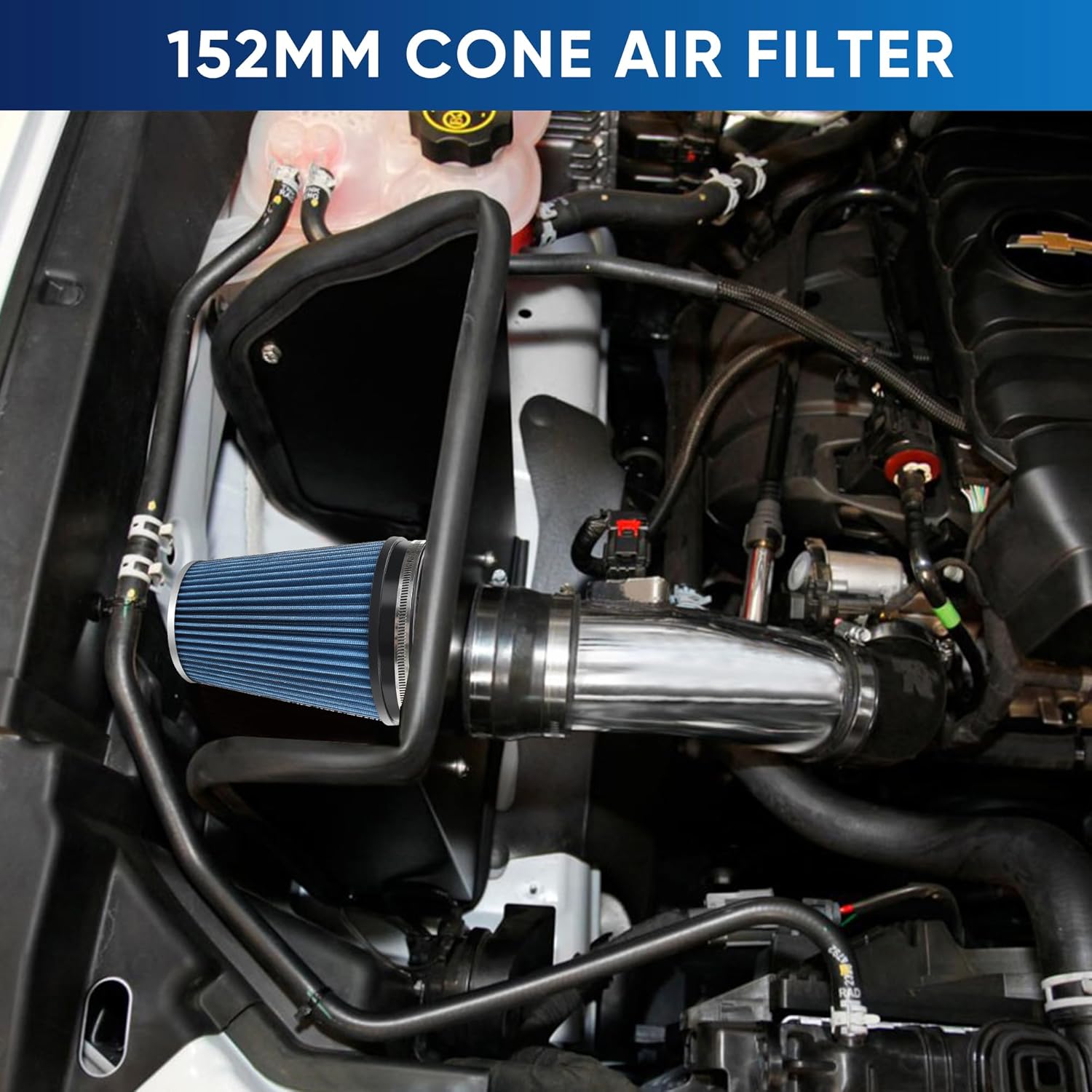 6" 152mm Cold Air Intake Filter Clamp-On Replacement High Flow Inlet Air Filter High Performance Washable Cone Filter 9" Tall Blue