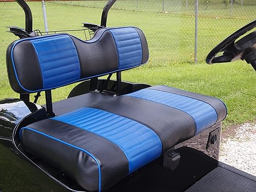 Miniatura 2 de Huskey Parts Company Fundas de asiento de carrito de golf color azul negro con pliegues horizontales delanterostraseros, 4 piezas para modelos