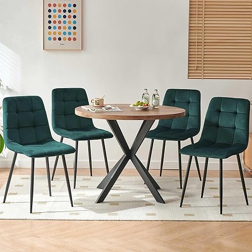 Miniatura 7 de Juego de mesa redonda de 37 pulgadas para 4 personas, juego de mesa de cocina moderno, mesa de comedor de madera sintética con sillas de comedor que