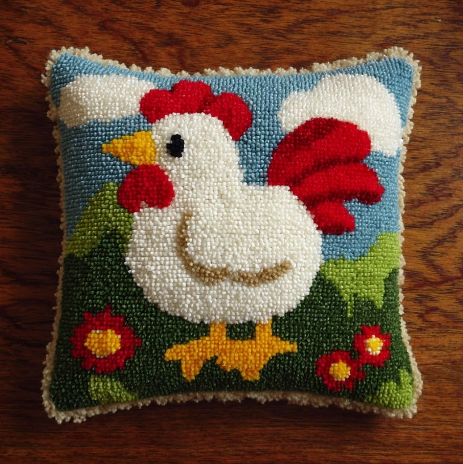 Wallustrioaw Cartoon Rooster Latch Hook Pillow Kit 43X43cm,