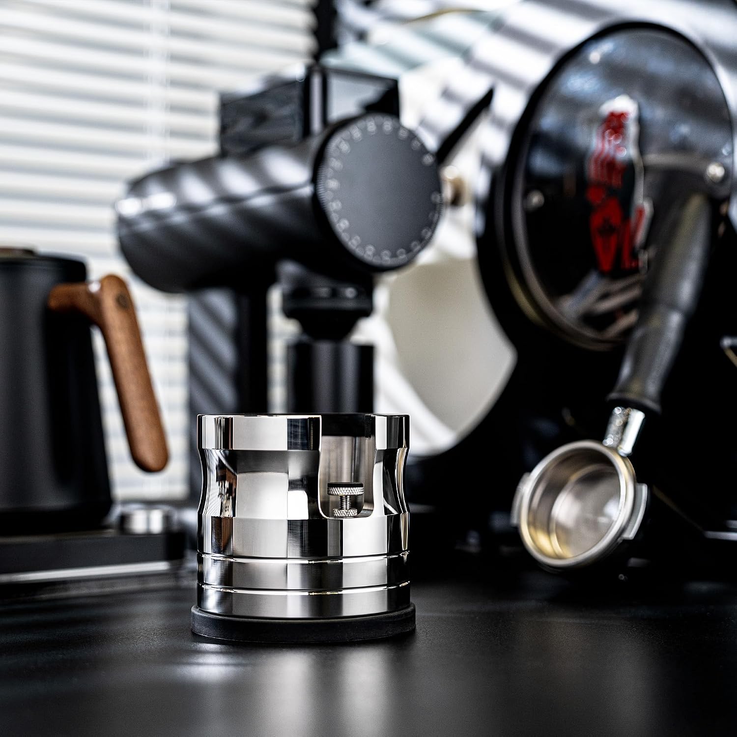 58mm Portafilter Holder, Mirror Polished Stainless Steel Puck Prep Station | for E61 ECM, Vibiemme, Rocket, La Marzocco Double Spout | for Most 58mm Portafilters | Not for Angled Handles