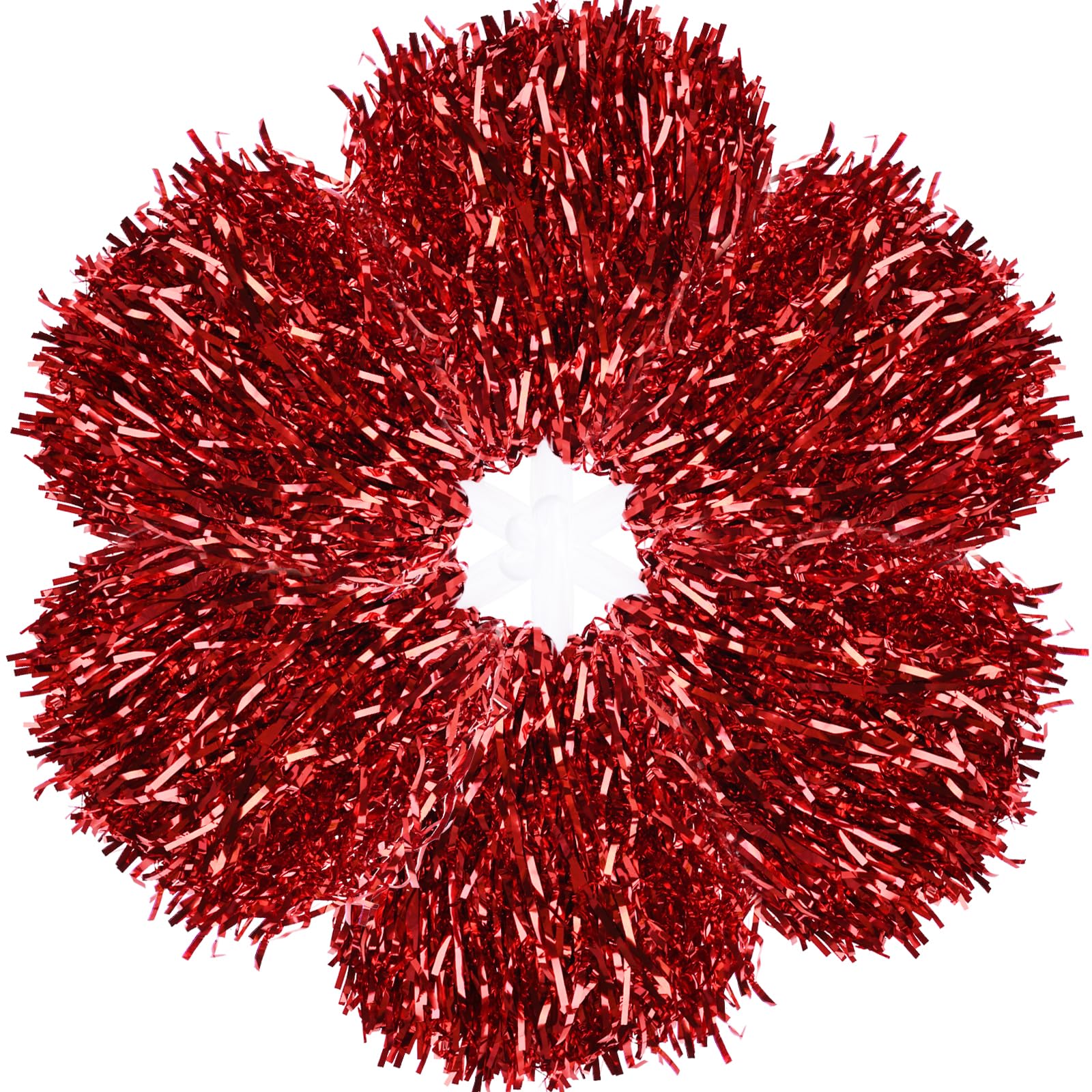 Lot de 60 pompons de pom-pom girl en vrac avec poignées en plastique, pompons de pom-pom girl pour enfants et adultes (rouge)