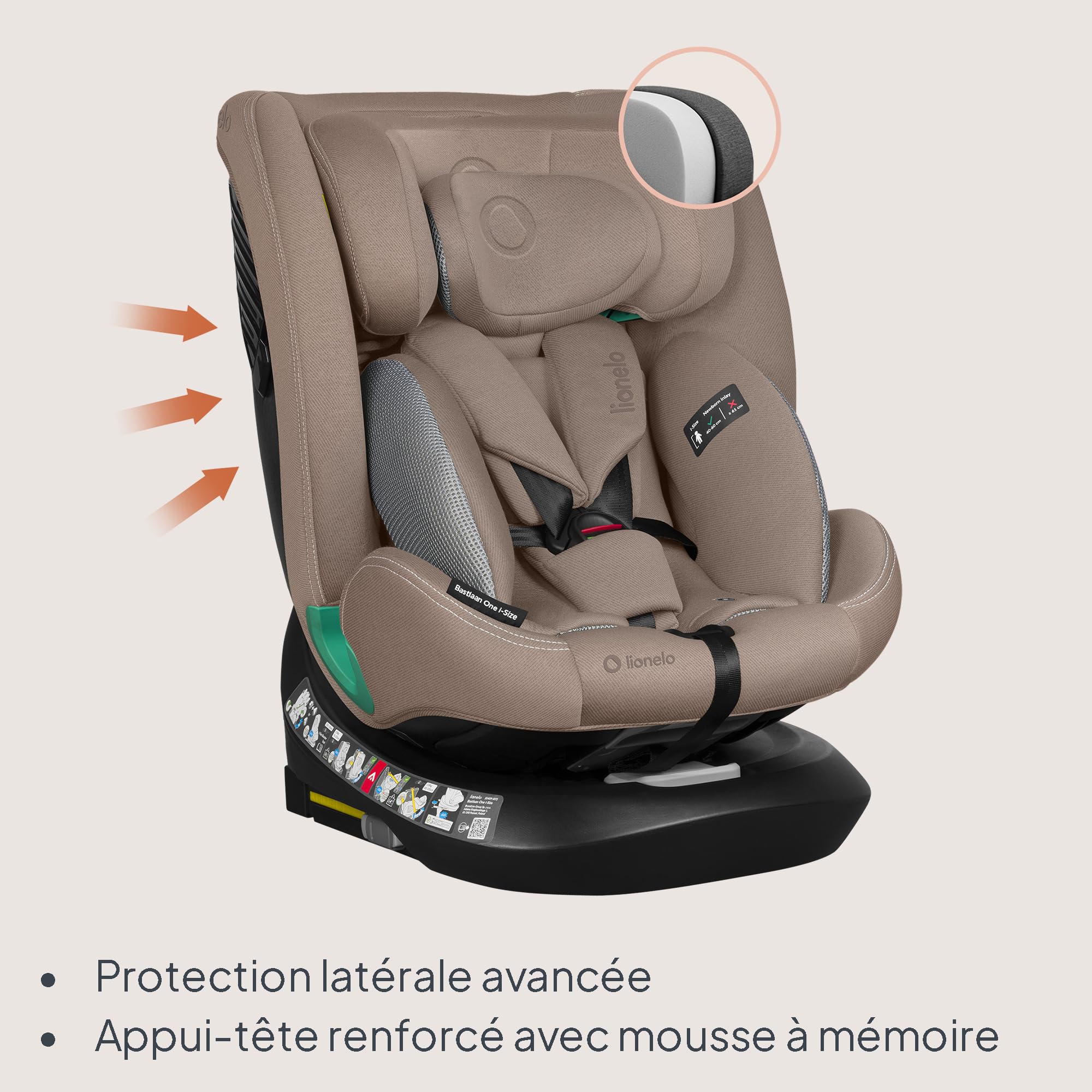 Lionelo BASTIAAN ONE I-SIZE Siège Auto Pivotant 360°, de 0 à 36 kg ISOFIX | Installation Face et Dos à la Route, Groupe 0/1/2/3, (40 à 140 cm) pour les Enfants, ISOFIX Sangle TopTether