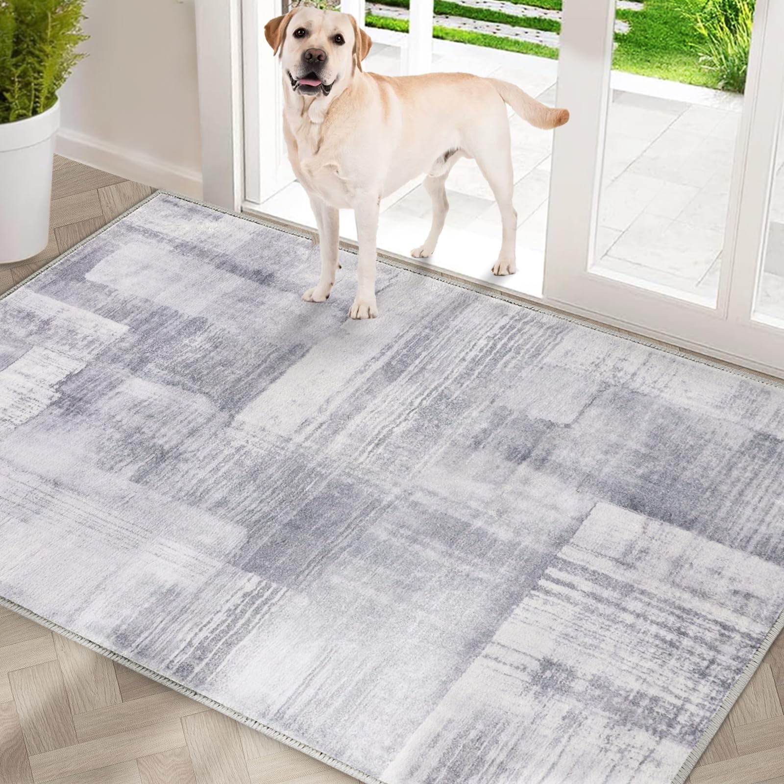 COMSLE Door Mat, Front Door Mat Indoor for Entrance Faux Wool Absorbent Non Slip Modern Throw Rug for Entryway Hallway Muddy Paws - Pet Friendly,
