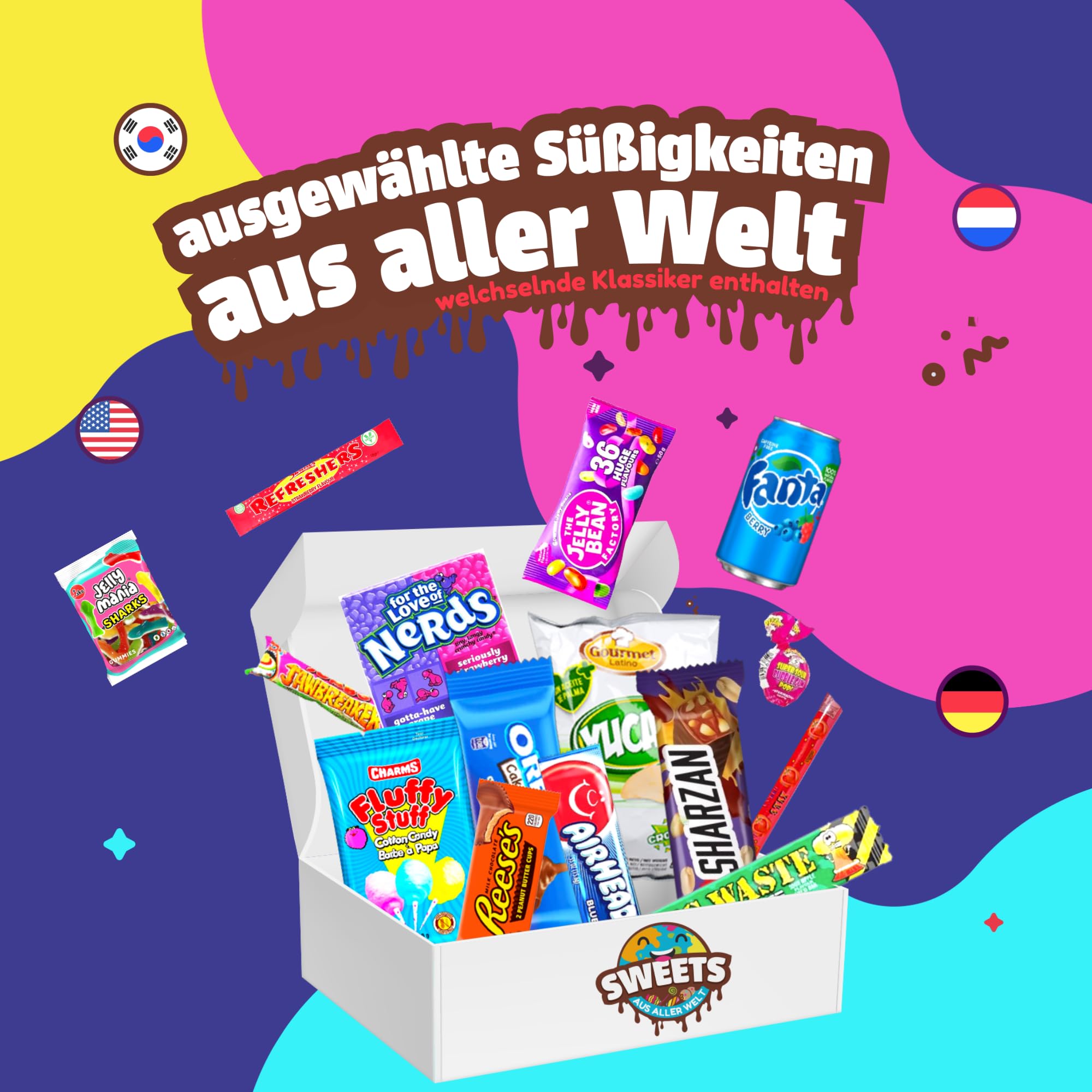 Amerikanische Süßigkeiten Box mit 24 Snacks – Süßigkeiten aus aller Welt - American Candy Box – Sweets Süssigkeiten Box aus Amerika