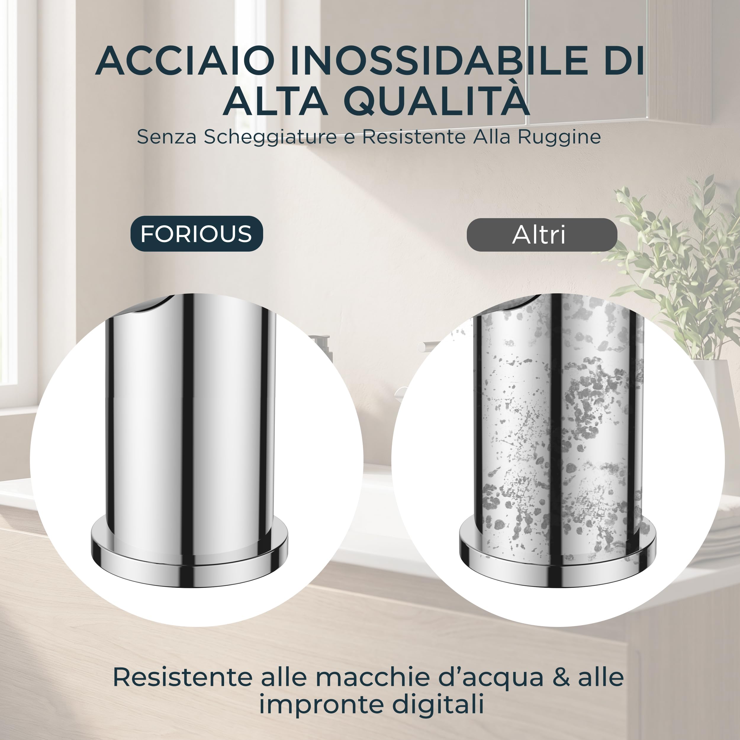 FORIOUS Rubinetto Di Bagno, Miscelatore Per Lavabo In Acciaio Inox Con Altezza Del Beccuccio 85MM, Miscelatore Monocomando Per Acqua Calda E Fredda In Bagno, Cromato