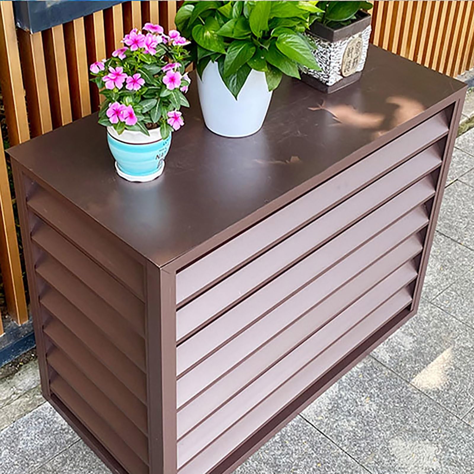 Zewnętrzna osłona klimatyzatora aluminiowa osłona do pompy ciepła i jednostek zewnętrznych 4-stronne ogrodzenie ochronne odporne na warunki atmosferyczne i wszechstronne do użytku wewnątrz/na zewnątrz