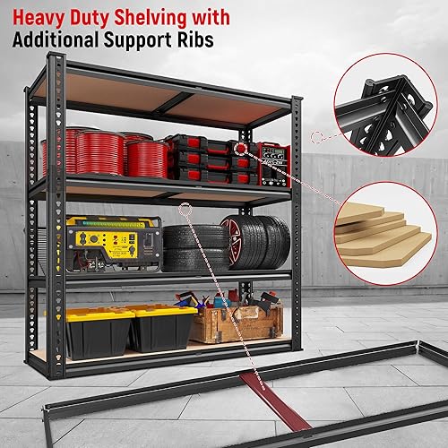 Miniatura 8 de REIBII Estantería de garaje de 40 pulgadas de ancho, estantes de almacenamiento de 2000 libras, estantes de metal ajustables de 4 niveles, estante