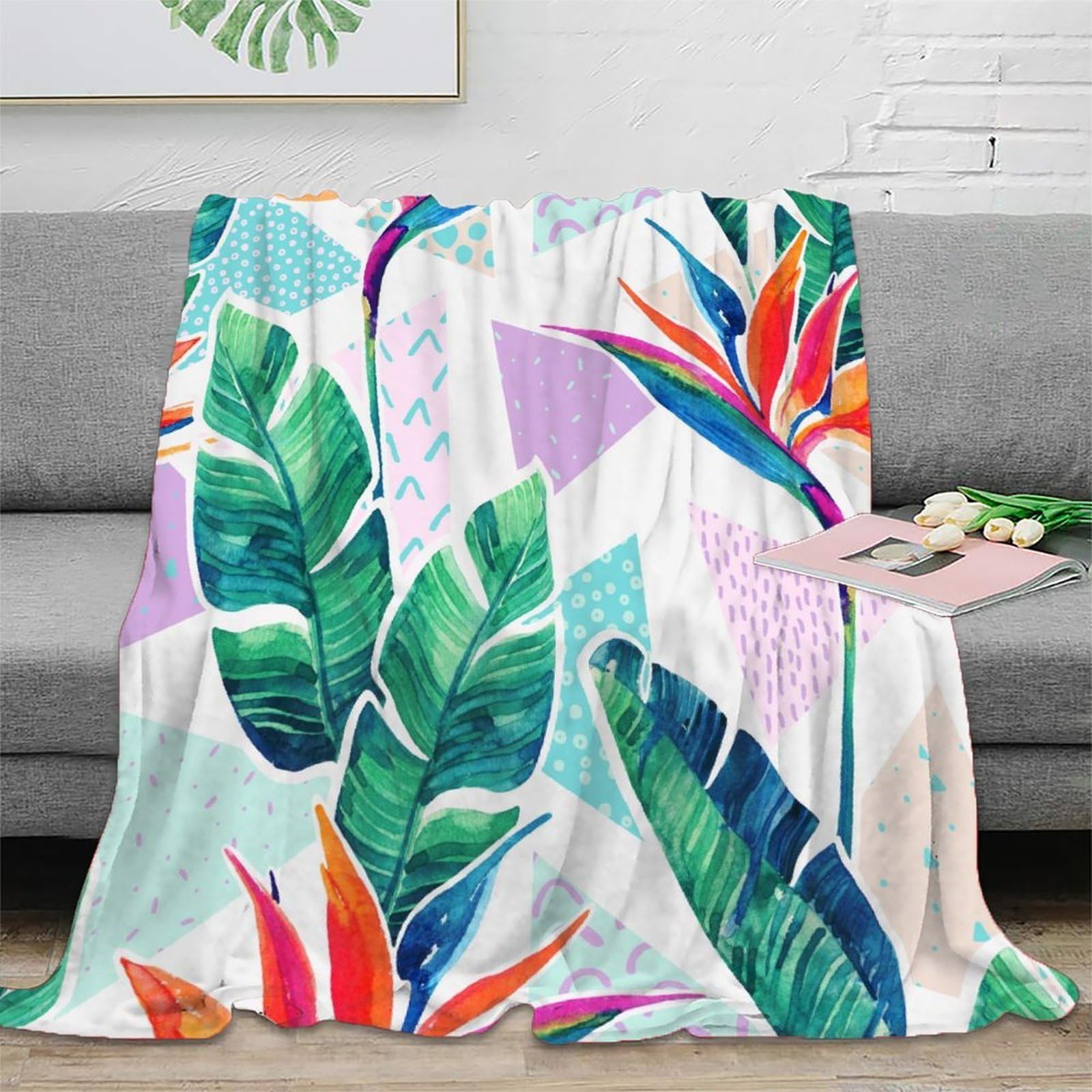 Literie watercolor botanical style jeté de canapé microfibre floral