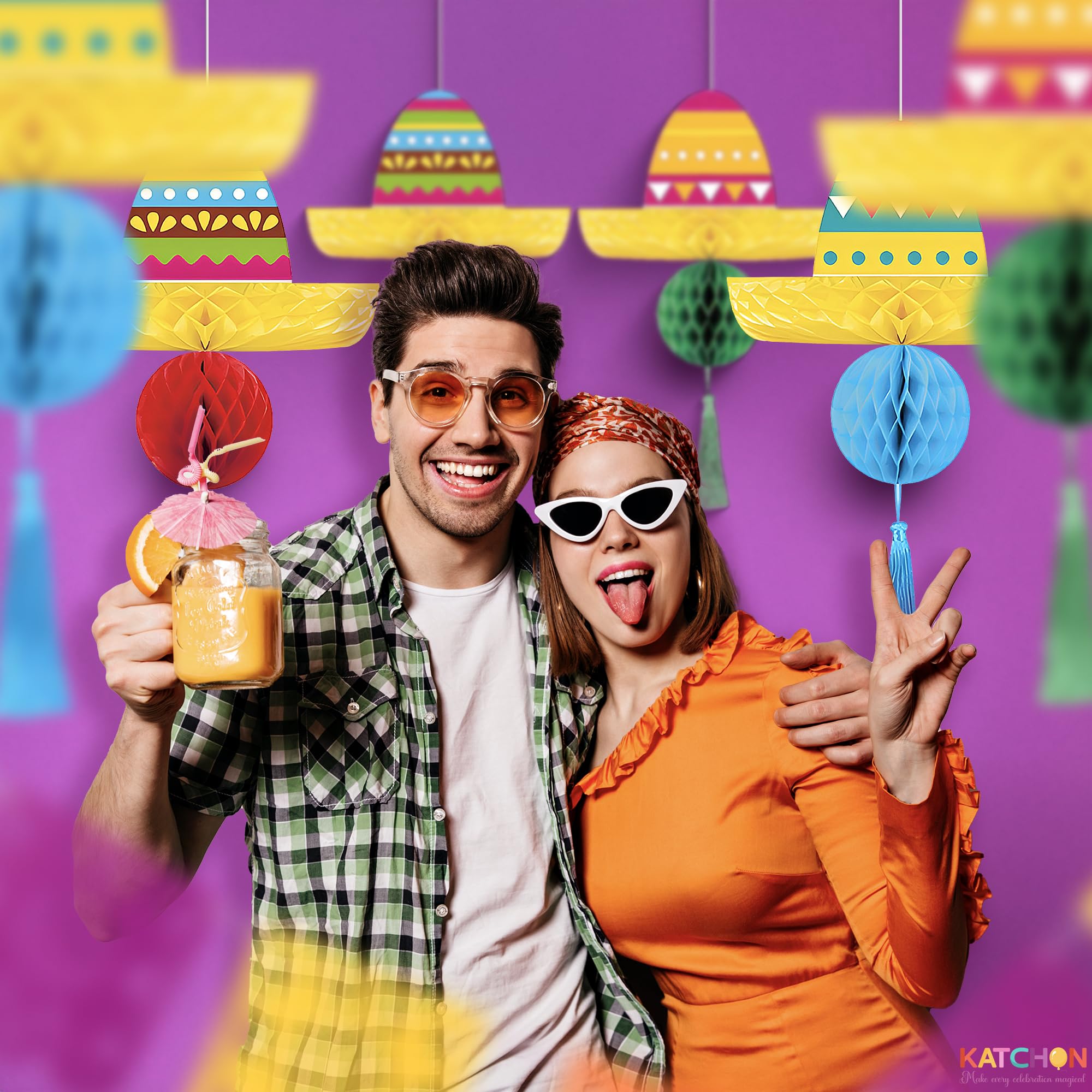 Mexican Sombrero Honeycomb Garland - Pack Of 8 Fiesta Party Decorations