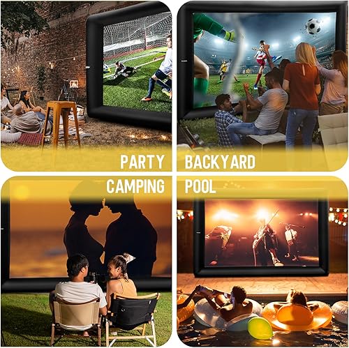 Vista 2 de Proyector inflable de 23 pies, pantalla de proyección al aire libre, portátil, con bolsa de almacenamiento para patio trasero, noches de cine