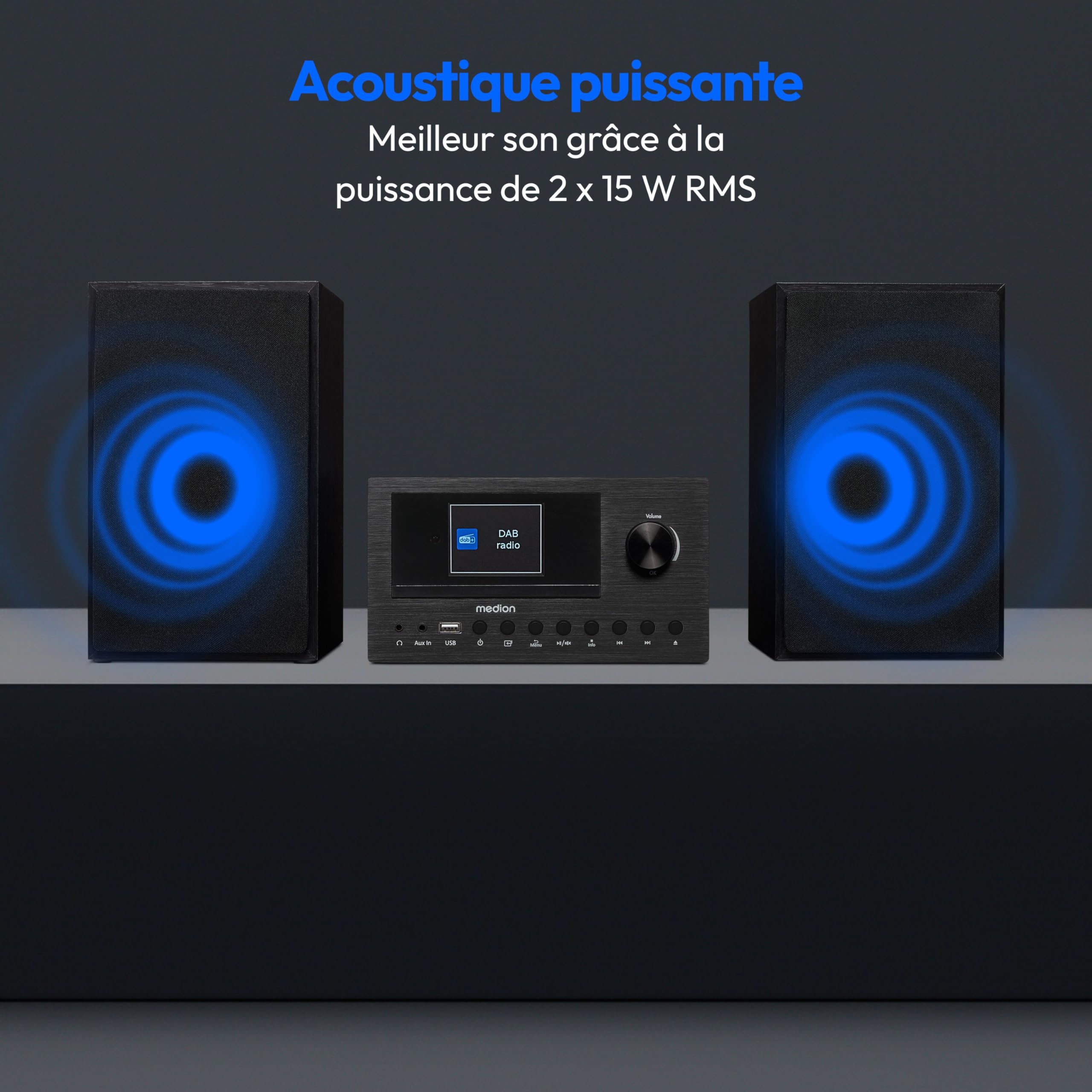 MEDION Système Audio Compact P85003 (Radio Internet, Dab+, Radio FM PLL, Bluetooth, Connexion USB, AUX, 2x150 W)