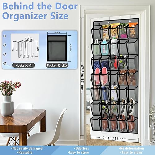 Miniatura 2 de Aheroi Organizador de Zapatos Sobre la Puerta, Organizador de Zapatos de Malla de 35 Bolsillos Colgador de Puerta, Estante Grande Colgante para Gris