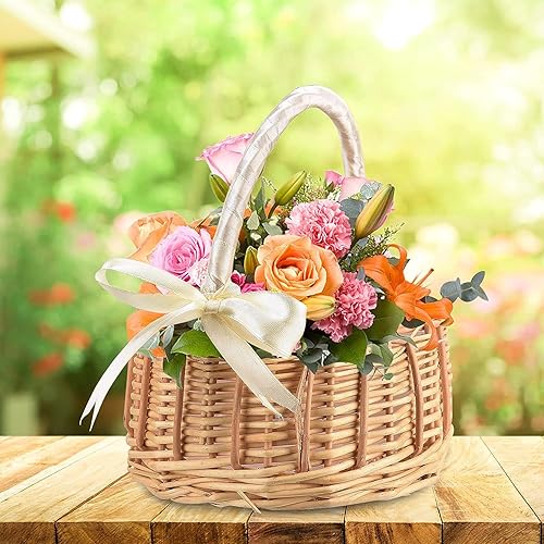 Miniatura 2 de Tvoip Juego de 2 cestas para niña de flores de boda, cesta de mimbre de ratán, cesta tejida a mano con asas e inserto de plástico, cesta de