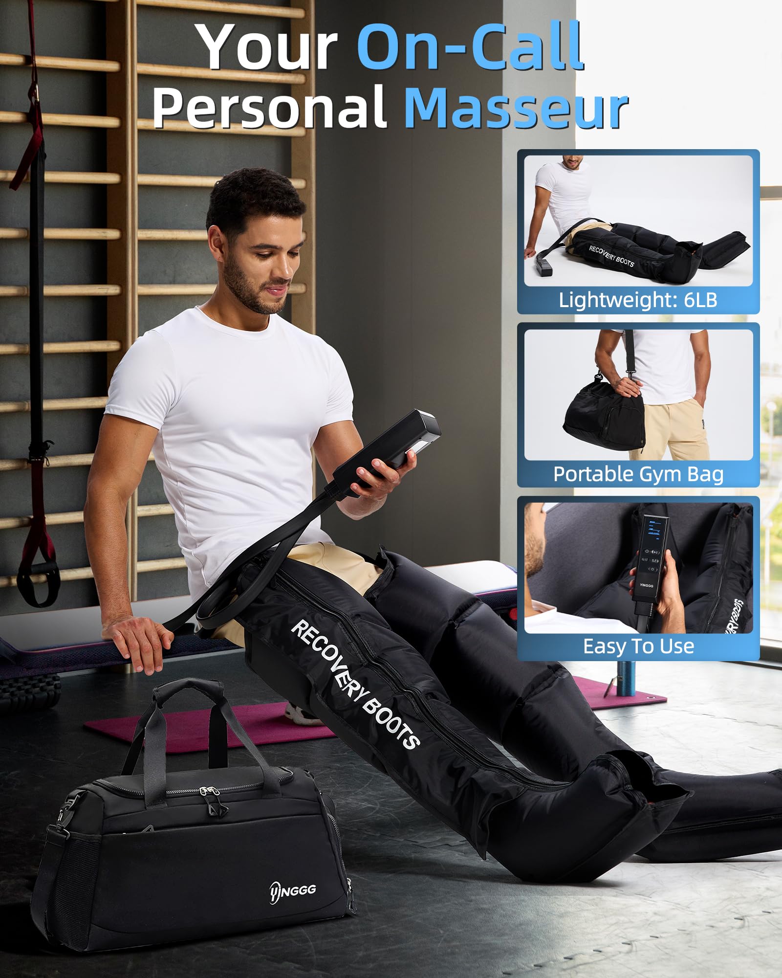 YINGGG Air Leg Massager with Compression: Professional Full Compression Boots with Adjustable 9 Intensities, Leg Massager for Circulation and Fatigue Relief for Post-Workout(Large)