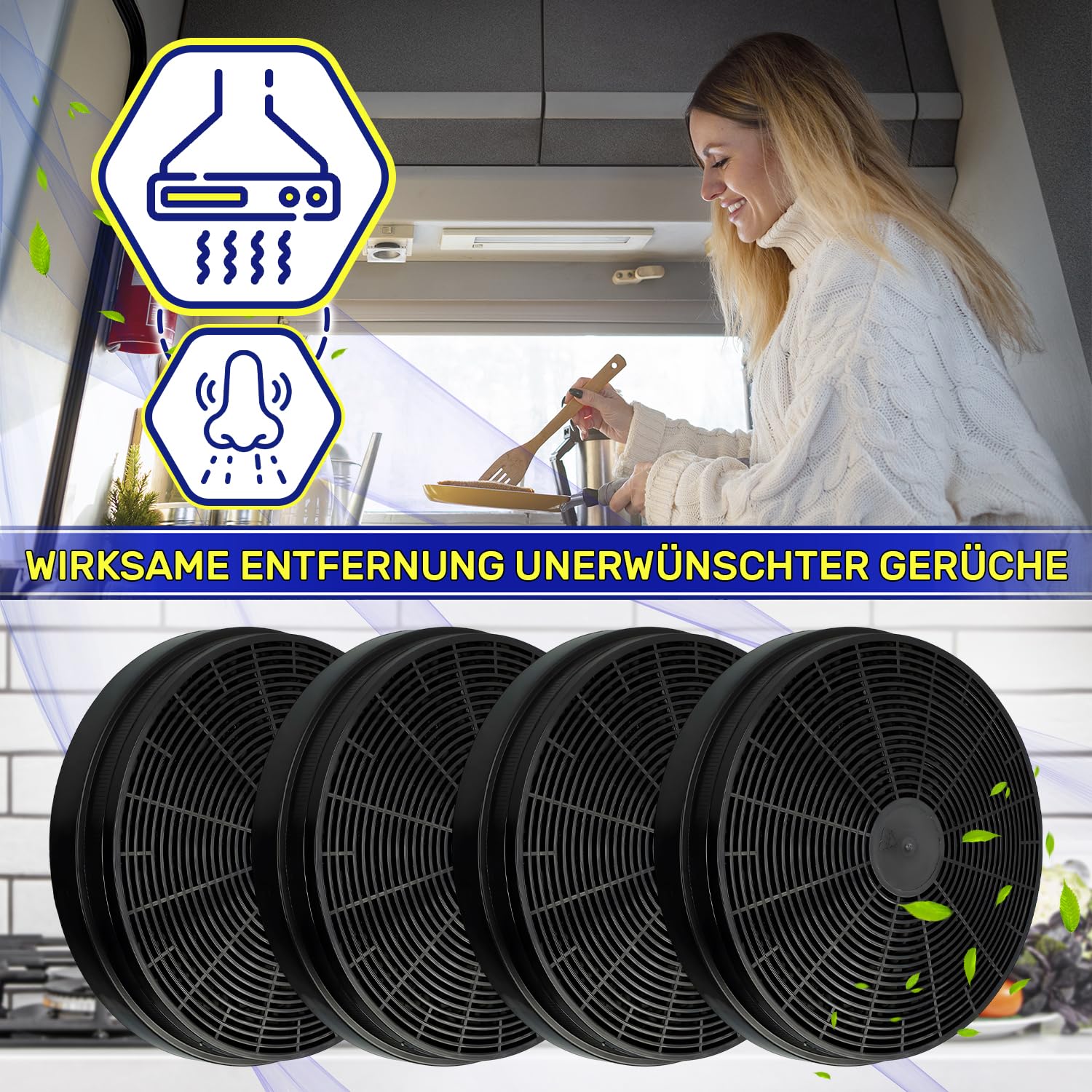 4 Stück Aktivkohlefilter Dunstabzugshaube Ø 175 mm H 35 mm 49037930