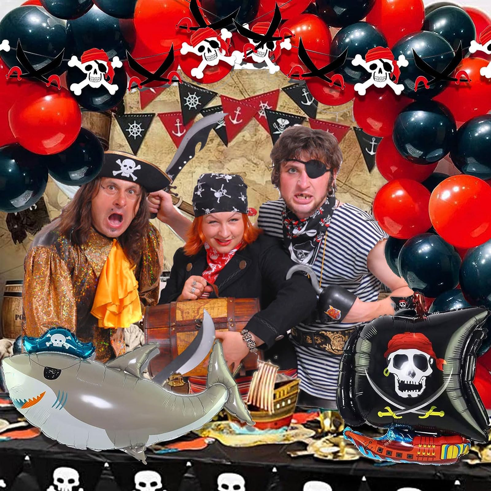 5x5ft Pirate Treasure Map Backdrop Retro Old Maps Skull Treasure Hunt Themed Background For Kids Pirate Birthday Party Photo Booth Props Supplies