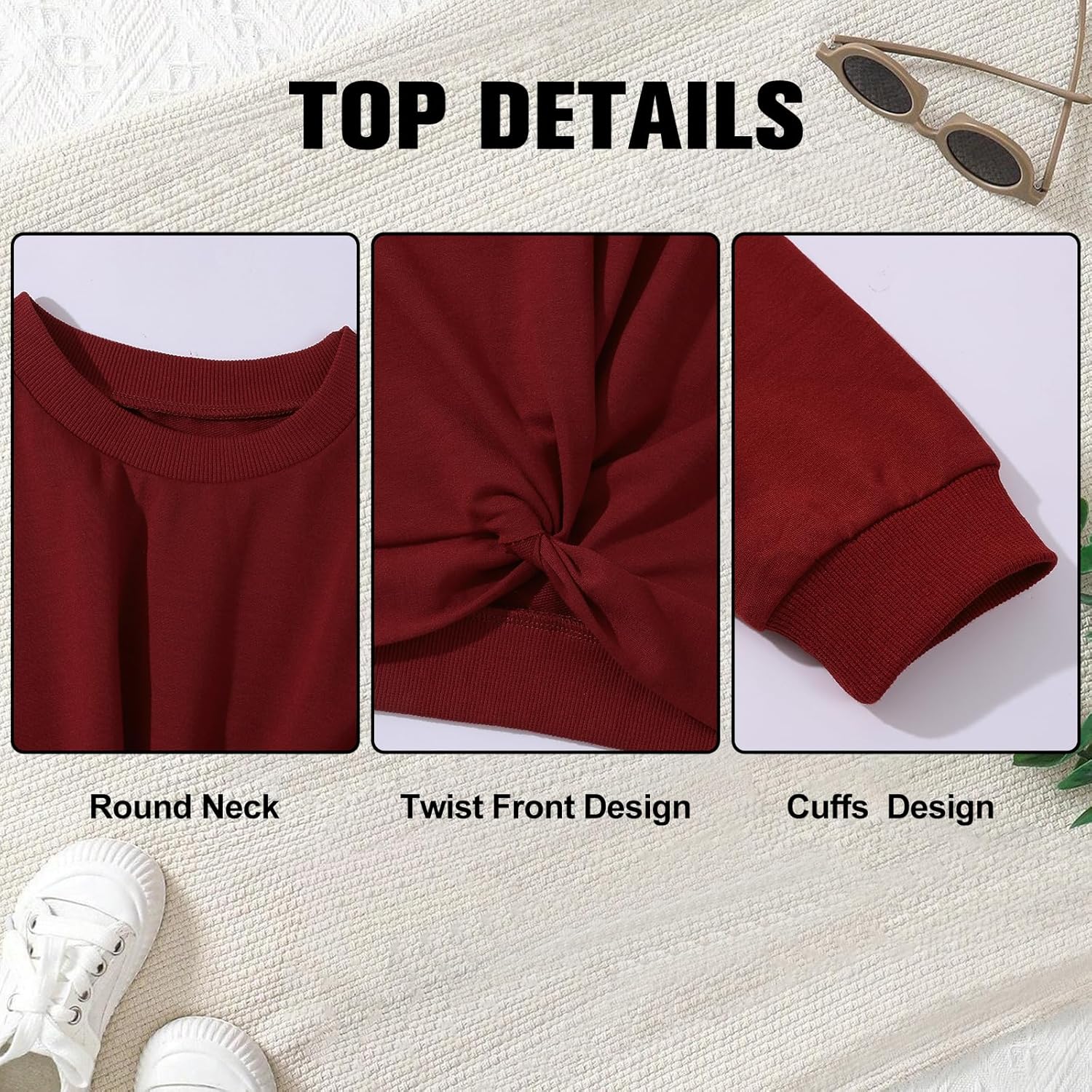 Zupora Girls Fall Outfits 2 Piece Sweatsuit Twist Front Pullover Sweatshirt Wide Leg Sweatpants Tracksuit Kid Clothing Set - Image 6