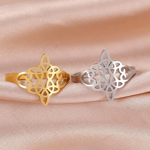 Vista 5 de TEAMER Anillo de nudo de bruja ajustable de acero inoxidable con nudo celta para mujer, colgante geométrico, joyería vintage