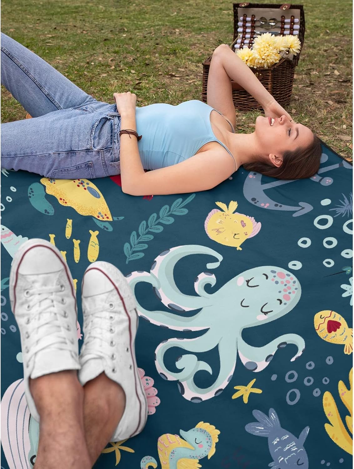 Thuswarm Cute Blue Sea Creatures Octopus Whale Flannel Blanket for Autumn Winter Gifts Warm Cozy Soft Funny Print Throw for Bed Couch Sofa 50”×40” Small for Kid - Image 7