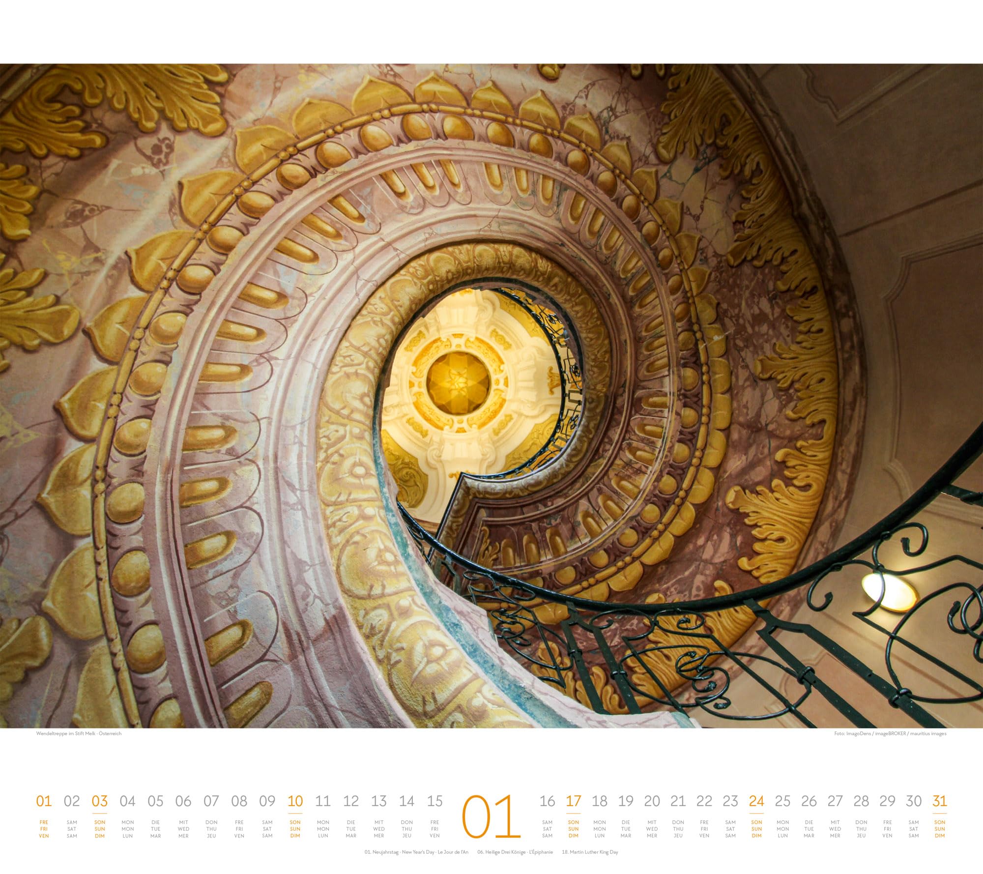 Treppen Kalender 2027 | Bildstarker Architektur-Kalender im großen Querformat (54x48 cm) | Architektonische Meisterwerke | Wendeltreppe