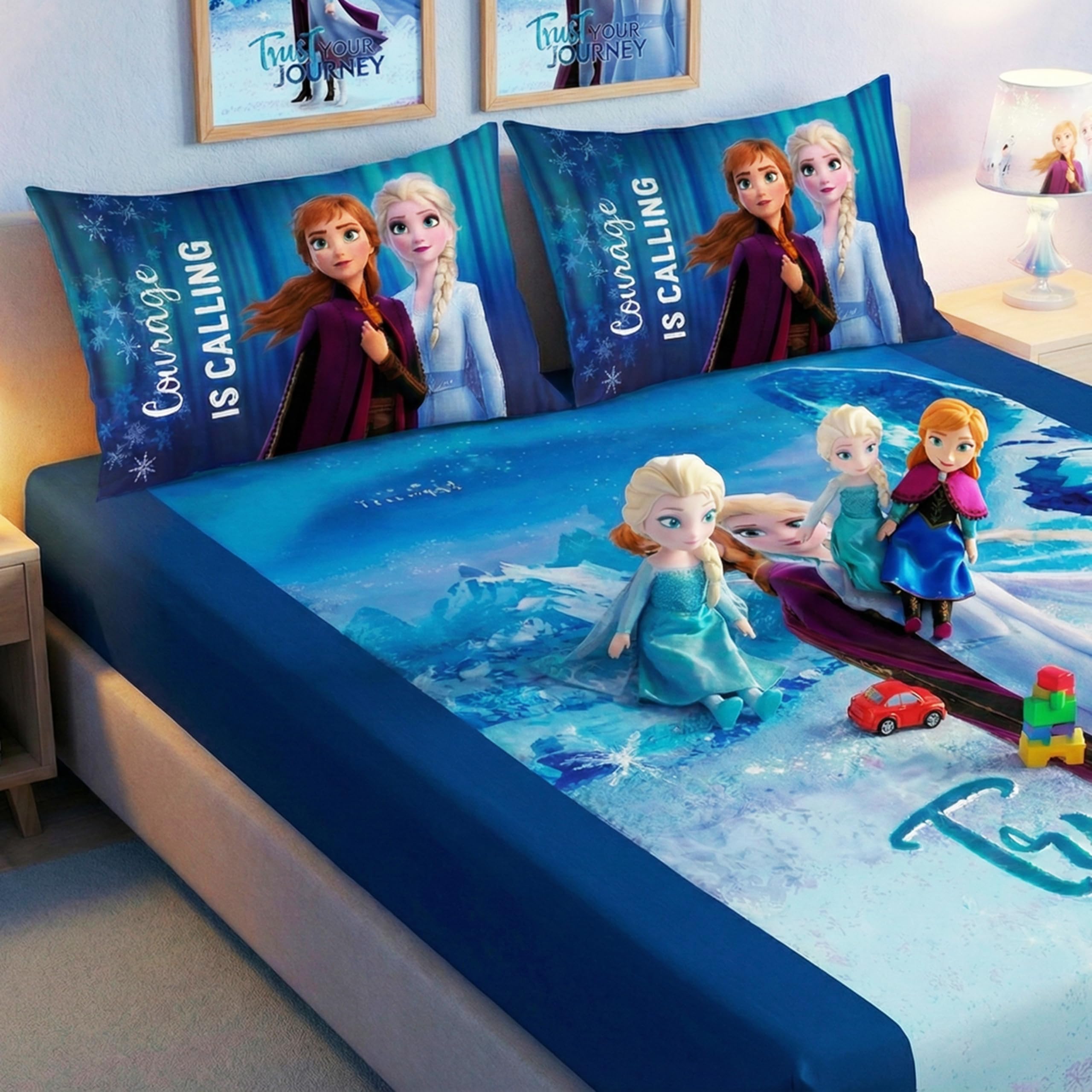 Athom Living Disney Frozen Themed Cotton Double Bedsheet Set with 2 Matching Pillow Cover, Premium Soft Fabric, Vibrant Designs, Perfect for Kids Bedroom, Easy Wash & Durable | 270x270 cm 1