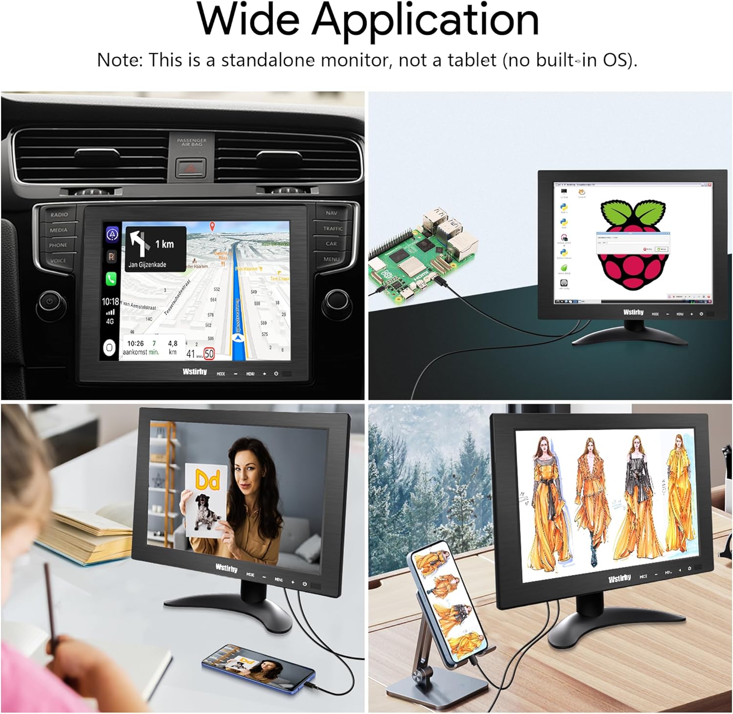 Wstirhy 9.7 Inch Small Monitor 2048x1536 IPS Display, 4:3 Second Screen, 440 Nit Brightness, Dual USB-C & HDMI, Built-in Speakers, VESA Mountable, External Monitor for Laptop PC Phone RasPi - Image 5