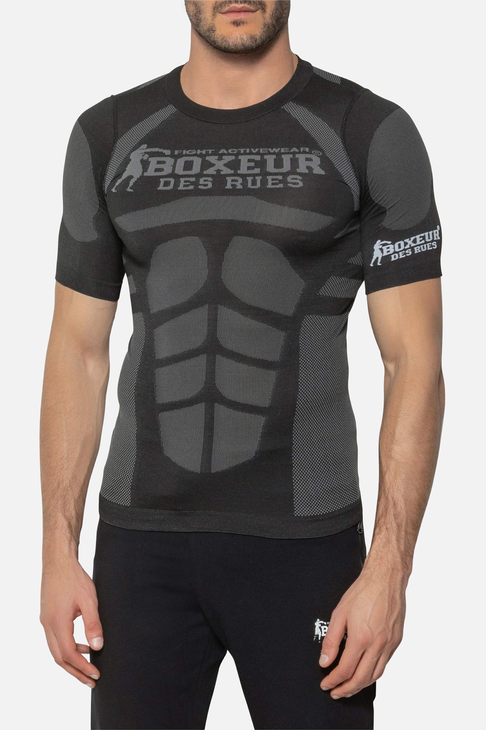 BOXEUR DES RUESSeamless Technical T-Shirt in Black with Maxi Logo, Man
