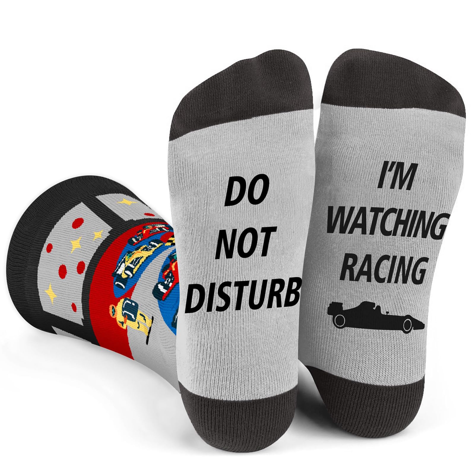 Yunlijia Unisex Grey F1 Gifts Formula 1 Merchandise Racing Themed Socks Do Not Disturb” And “I'm Watching Racing.” Racing's Enthusiast Game Day Or Relaxing At Home Decorations Funny Socks F1 Gifts For Men