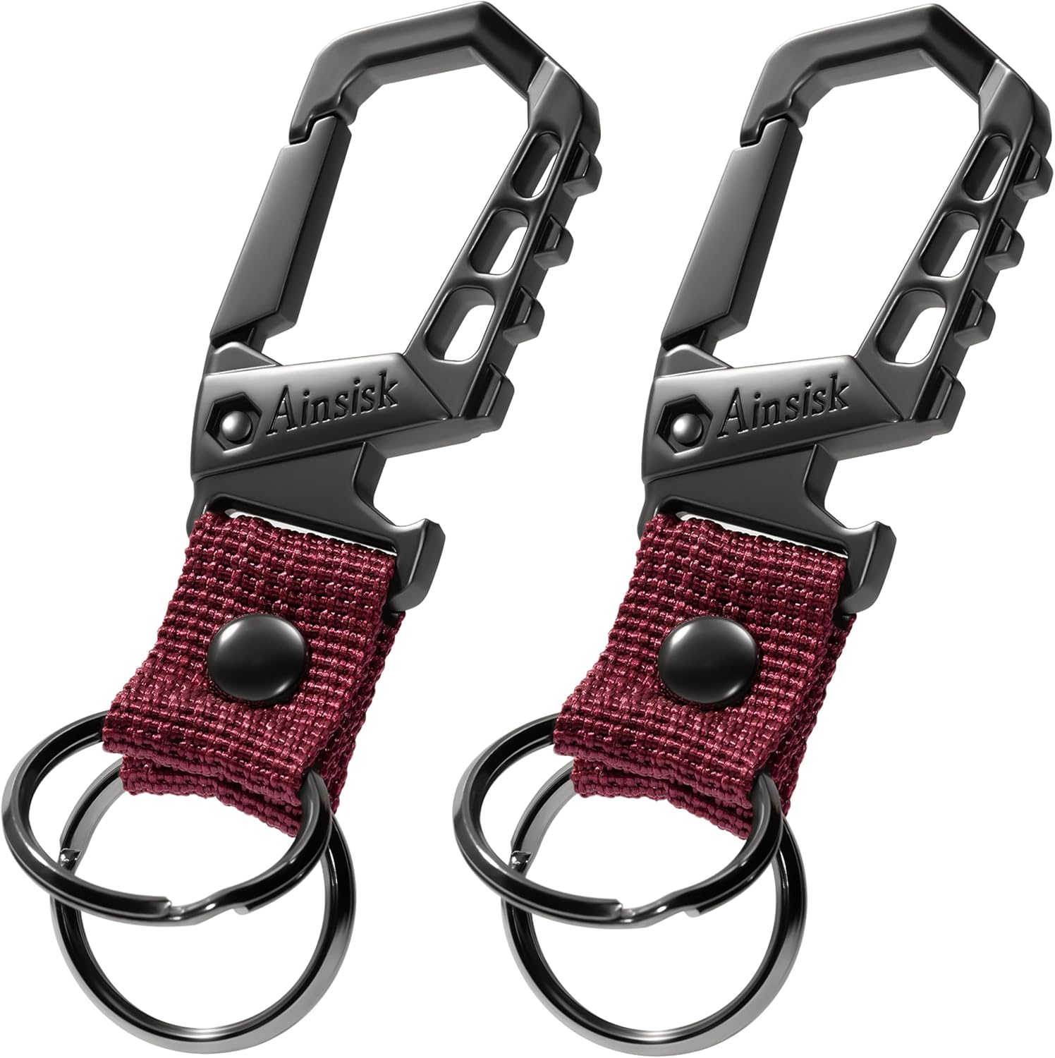 Heavy duty key chain,bottle opener function car keychains,versatile metal snap hook carabiner clip and 2 key rings